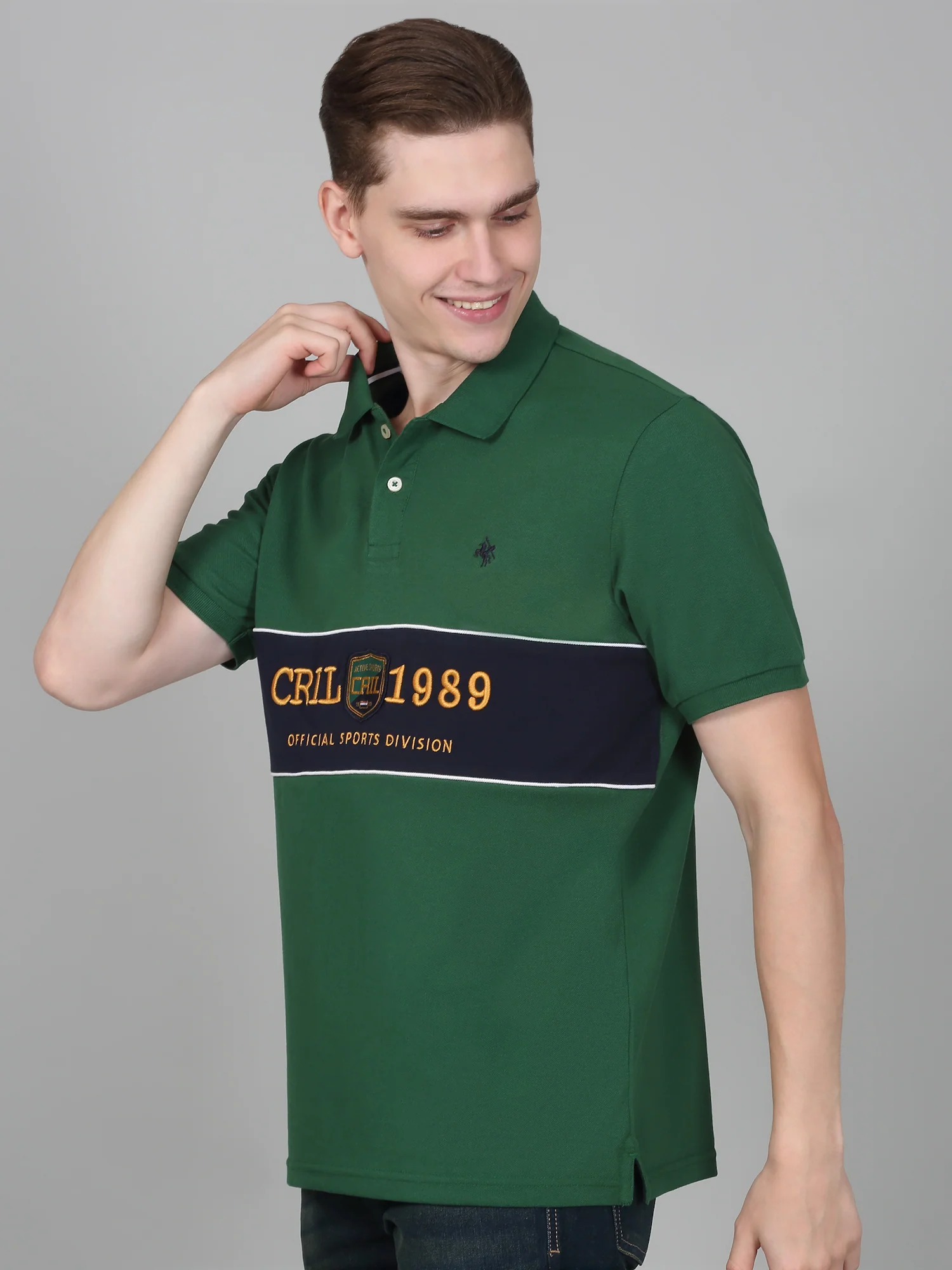 T-Shirt for Men | Breathable & Soft with Color Fastness Regular Fit Polo Neck Poly Cotton Fabric Self Design Pattern - Image 3