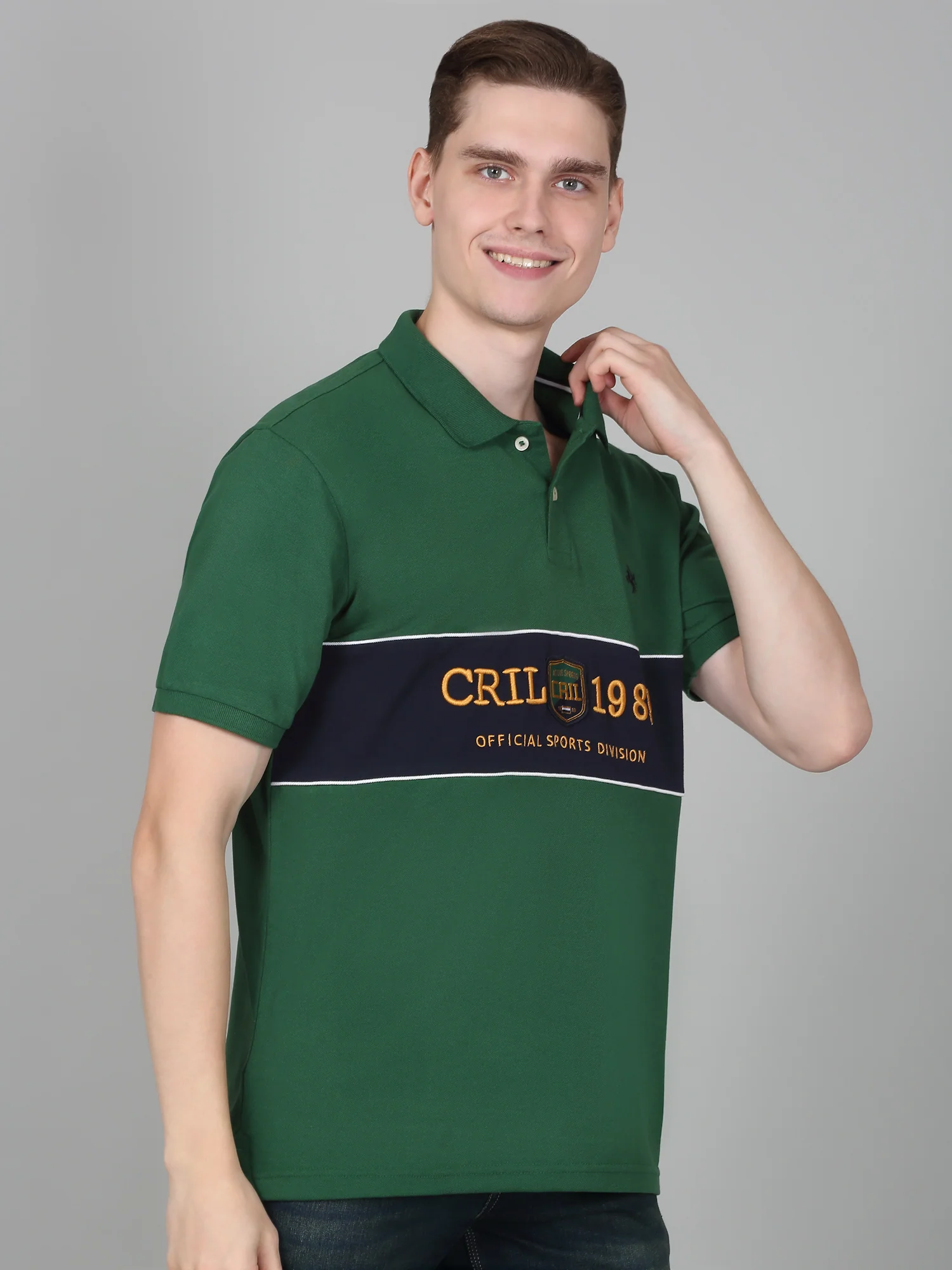 T-Shirt for Men | Breathable & Soft with Color Fastness Regular Fit Polo Neck Poly Cotton Fabric Self Design Pattern - Image 4
