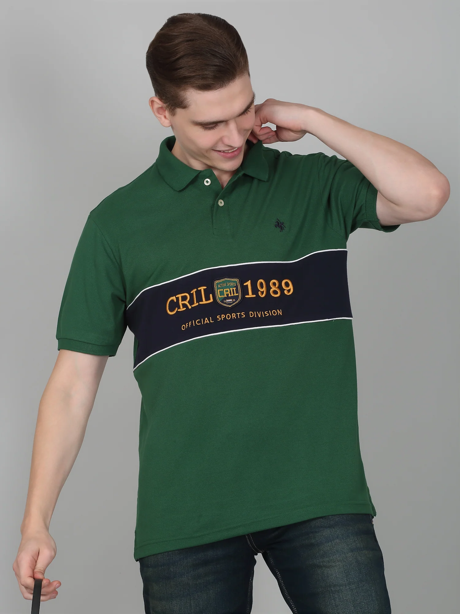 T-Shirt for Men | Breathable & Soft with Color Fastness Regular Fit Polo Neck Poly Cotton Fabric Self Design Pattern - Image 8