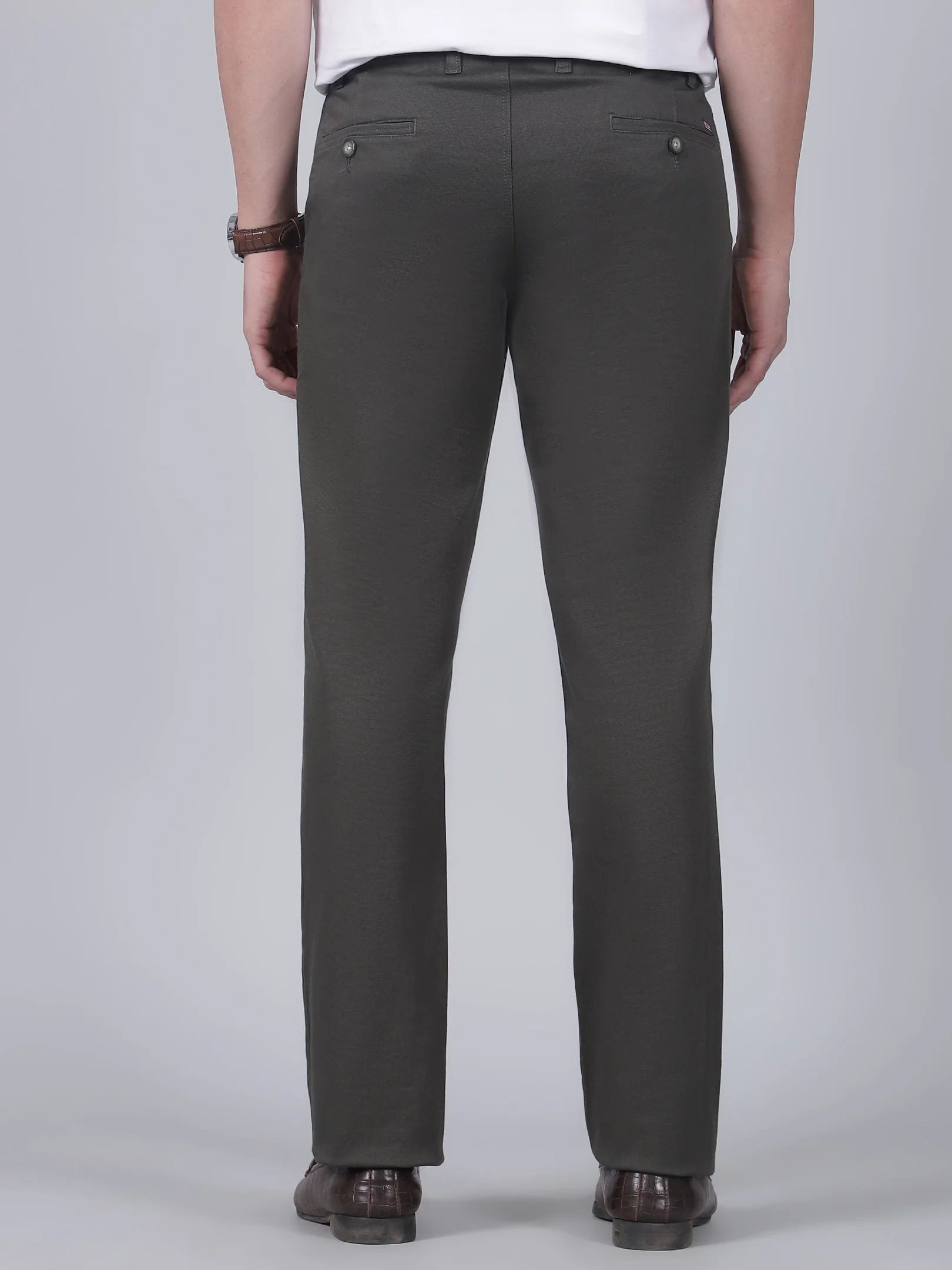 Casual Trouser for Men | Breathable & Soft with Color Fastness Regular Fit Cotton Blend Fabric Self Design Pattern Button Closure - Image 5
