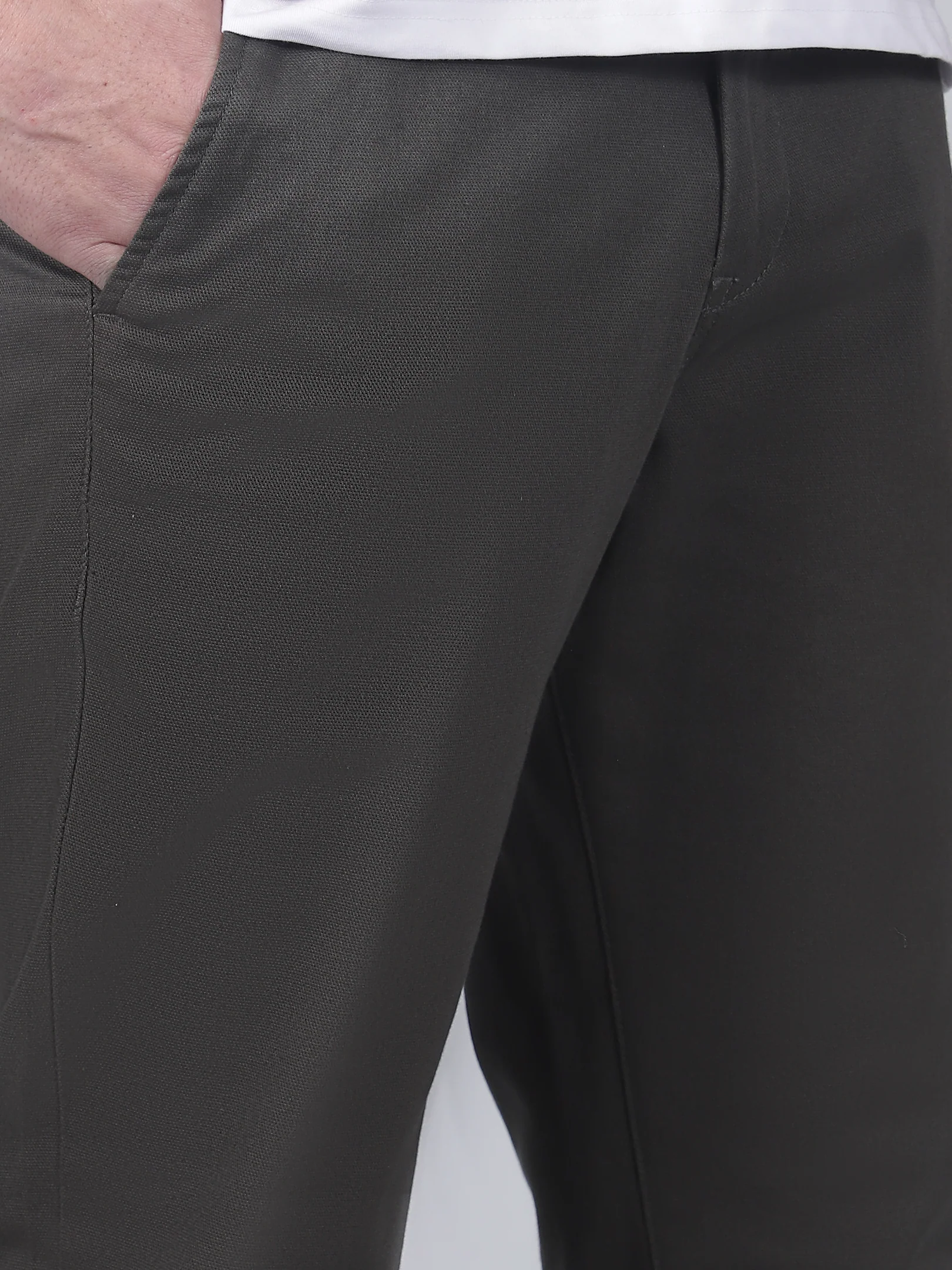 Casual Trouser for Men | Breathable & Soft with Color Fastness Regular Fit Cotton Blend Fabric Self Design Pattern Button Closure - Image 6