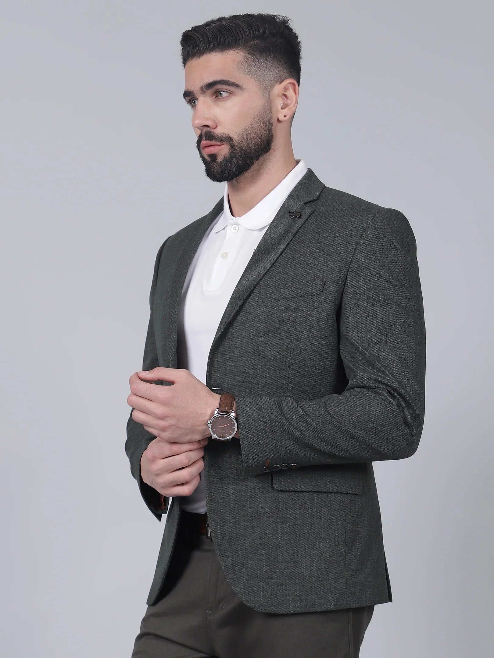 Blazer for Men | Premium Casual Blazer Slim Fit Notched Collar Terry Rayon Fabric Self Design Pattern - Image 3