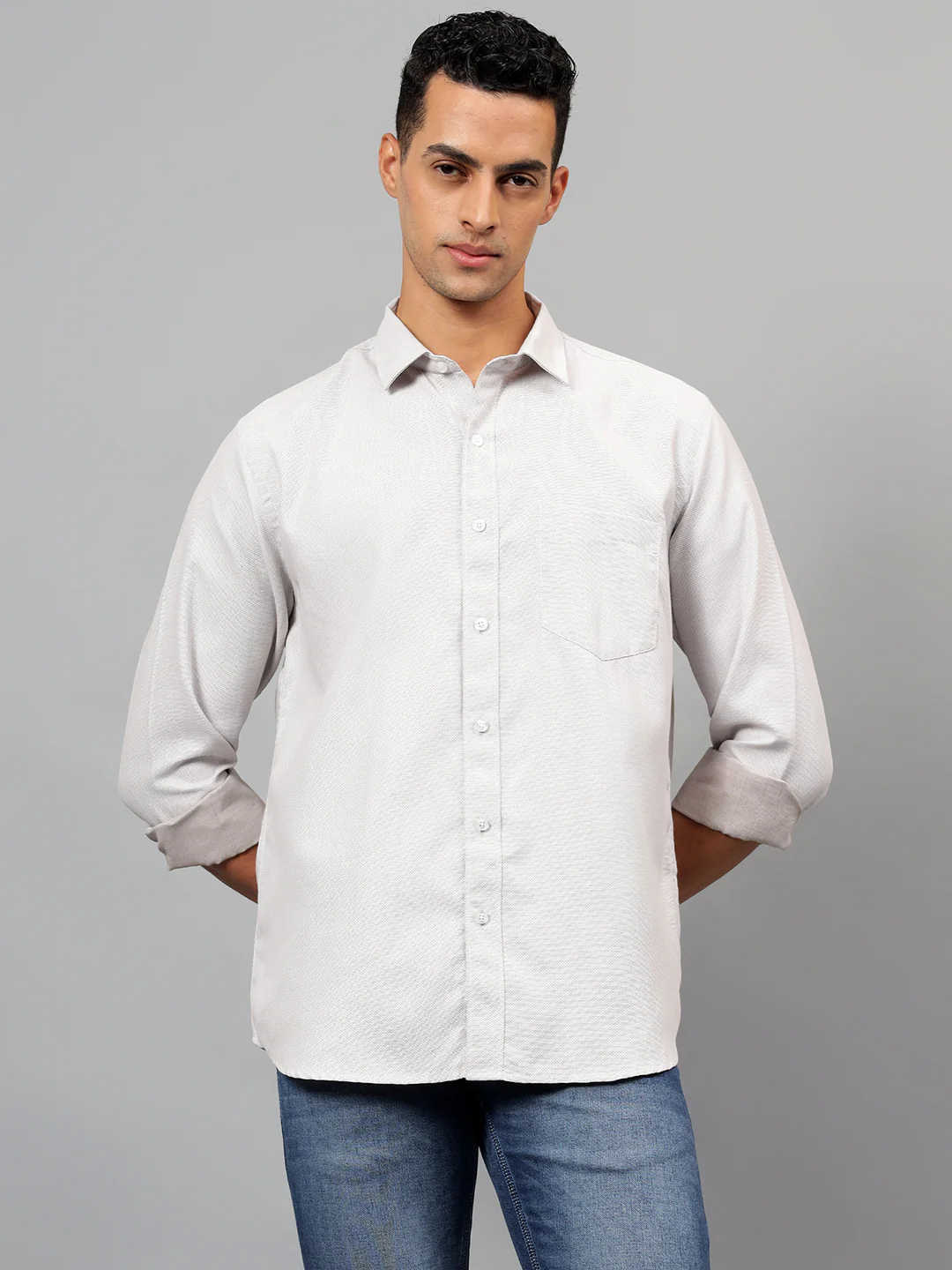 Casual Shirt for Men | Breathable & Soft with Color Fastness Regular Fit Spread Collar Neck Cotton Blend Fabric Self Design Pattern - Image 2