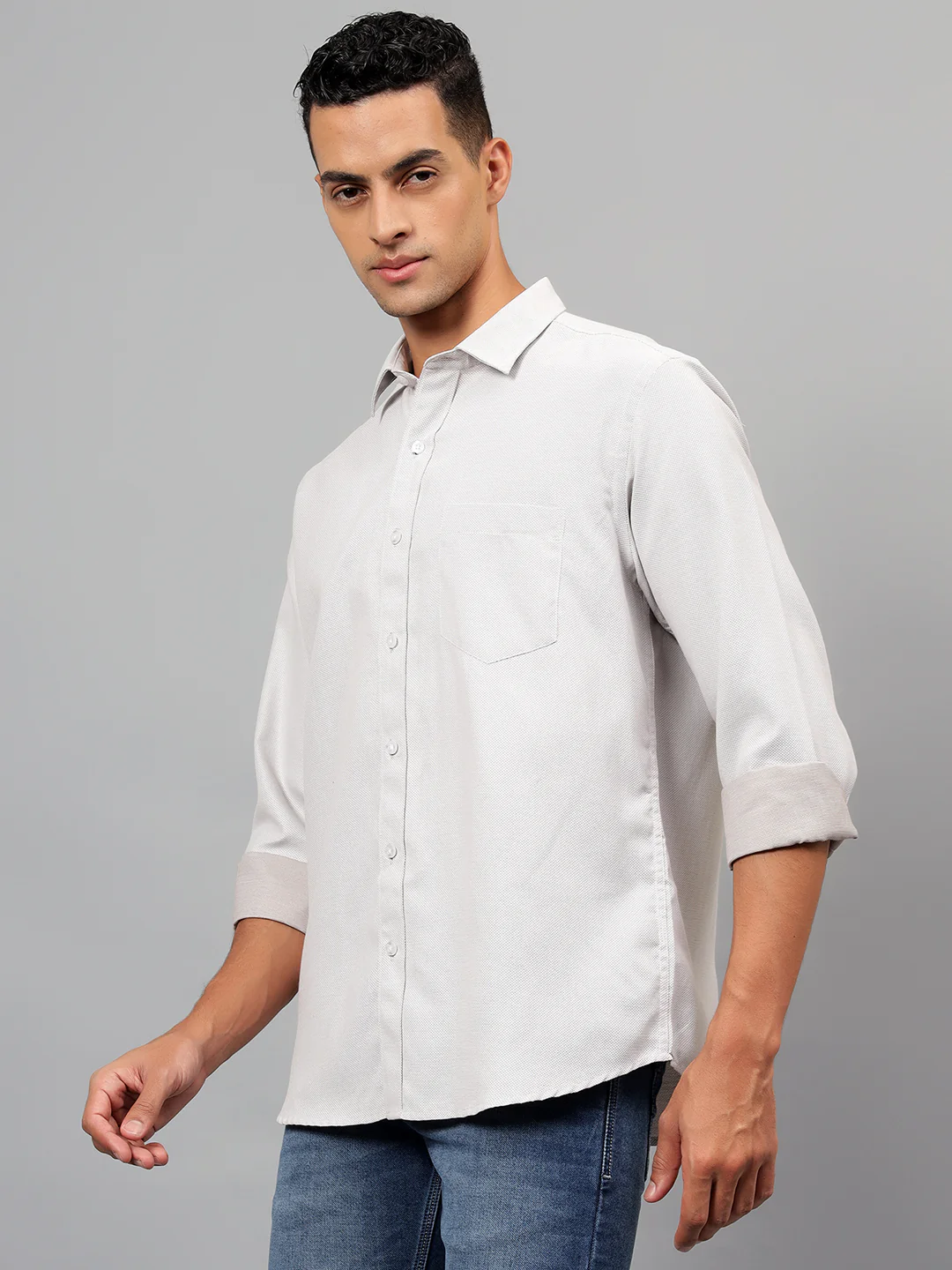 Casual Shirt for Men | Breathable & Soft with Color Fastness Regular Fit Spread Collar Neck Cotton Blend Fabric Self Design Pattern - Image 3