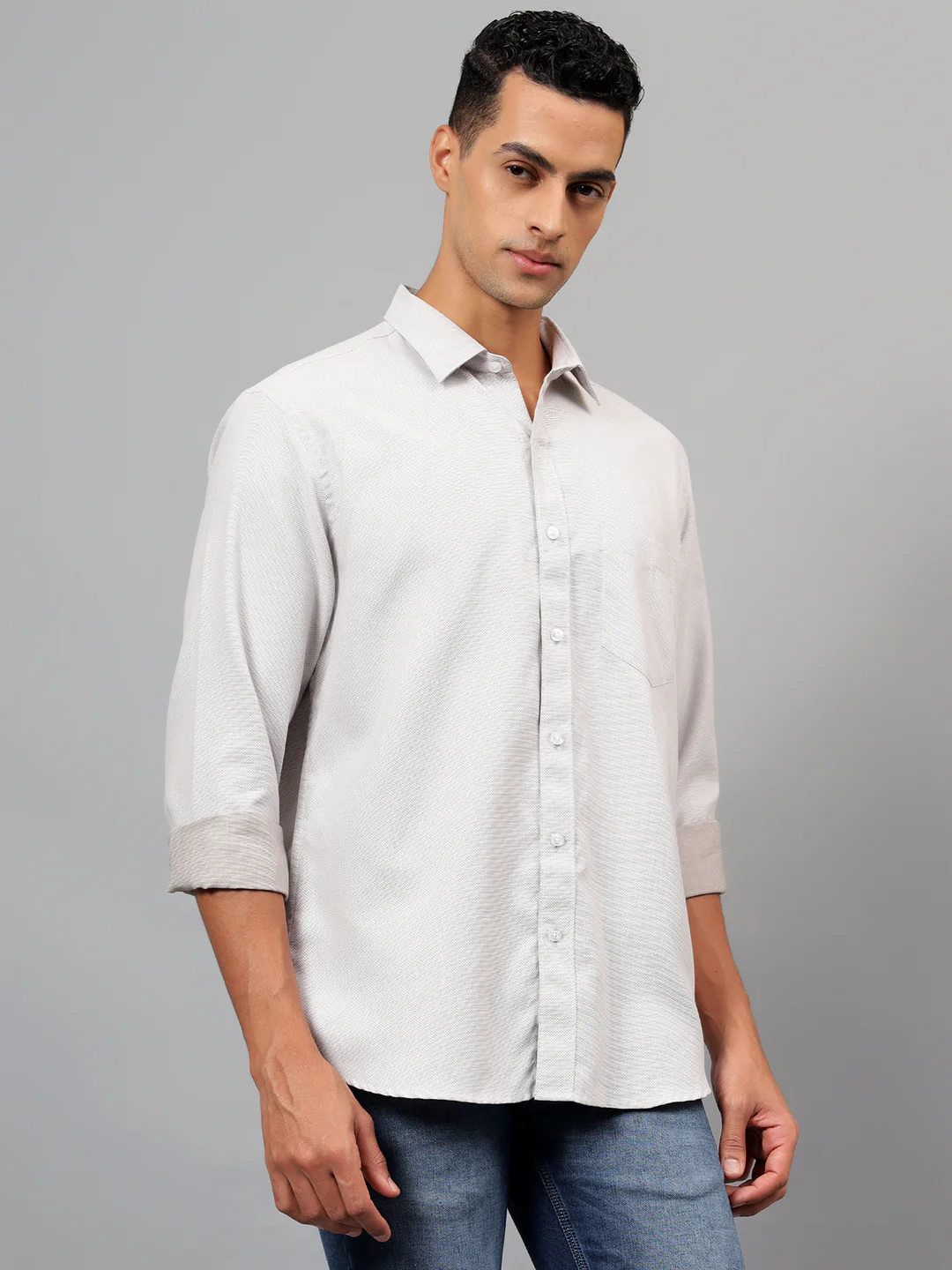 Casual Shirt for Men | Breathable & Soft with Color Fastness Regular Fit Spread Collar Neck Cotton Blend Fabric Self Design Pattern - Image 4