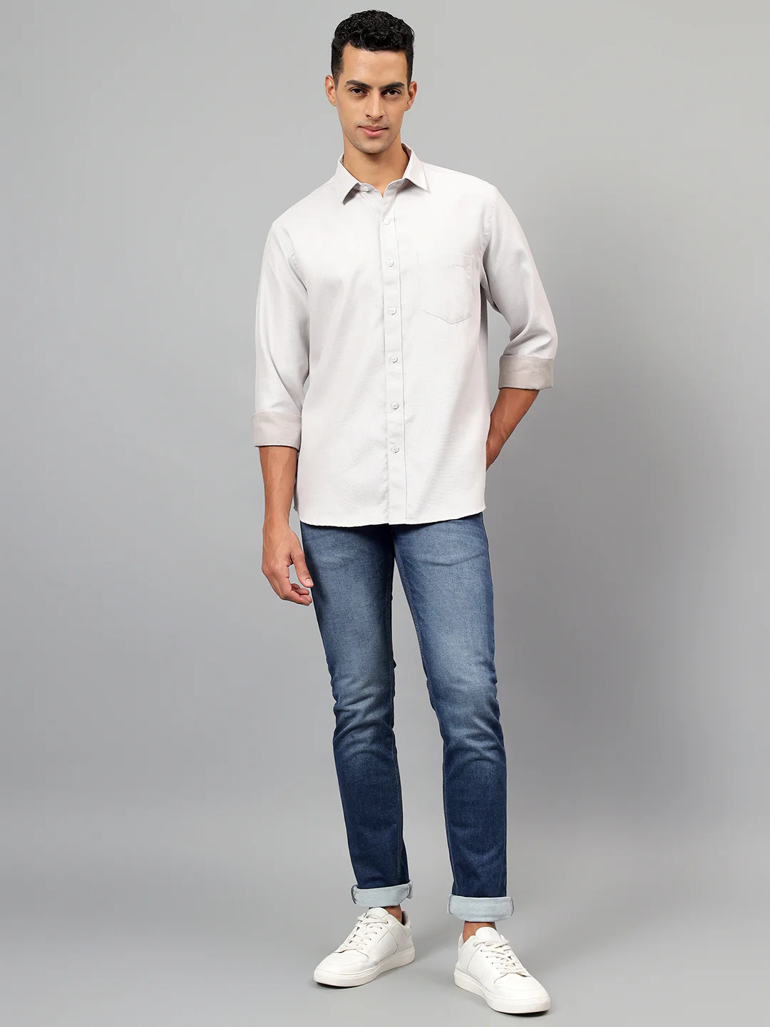 Casual Shirt for Men | Breathable & Soft with Color Fastness Regular Fit Spread Collar Neck Cotton Blend Fabric Self Design Pattern - Image 7