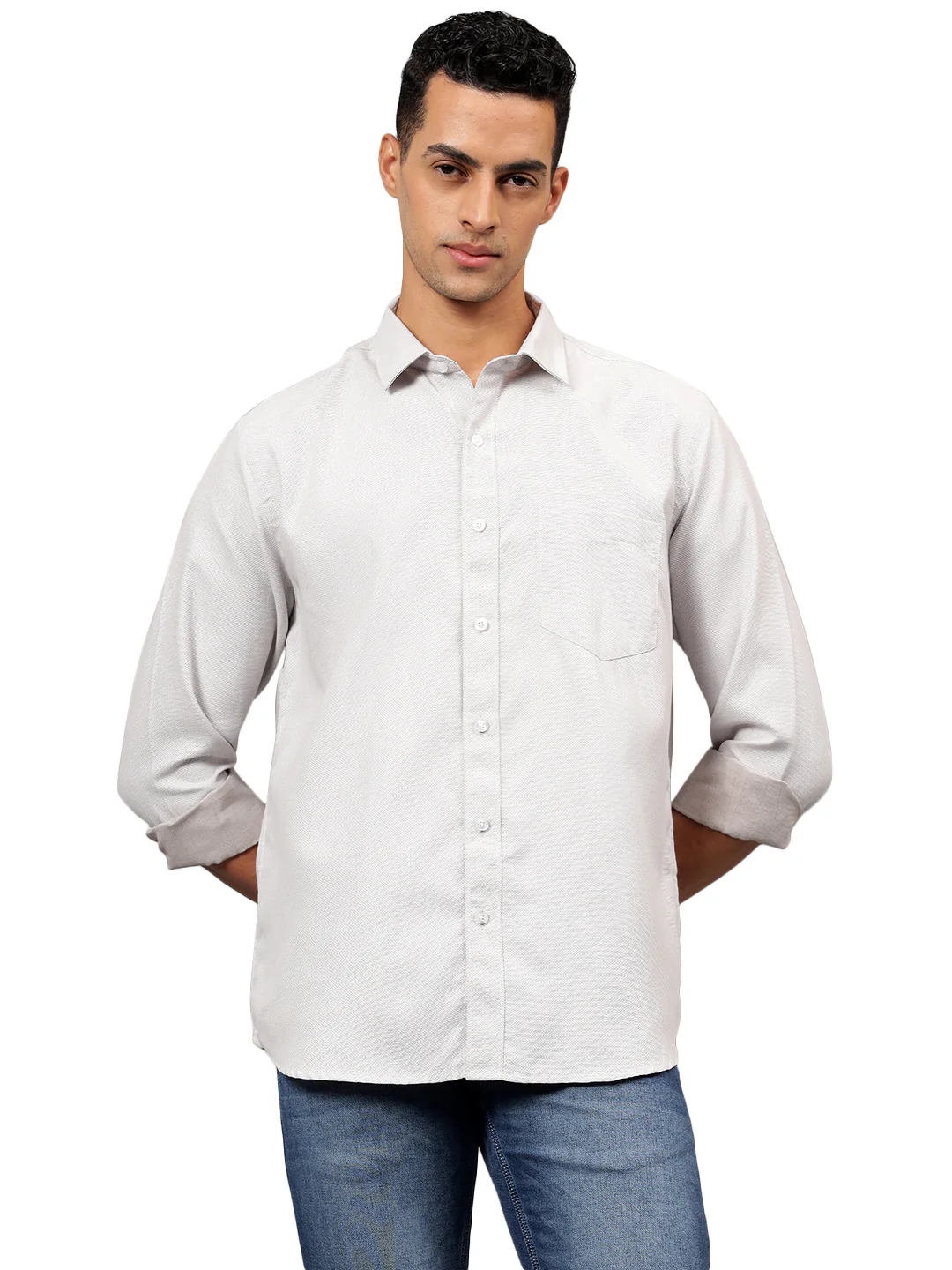 Casual Shirt for Men | Breathable & Soft with Color Fastness Regular Fit Spread Collar Neck Cotton Blend Fabric Self Design Pattern - Image 8