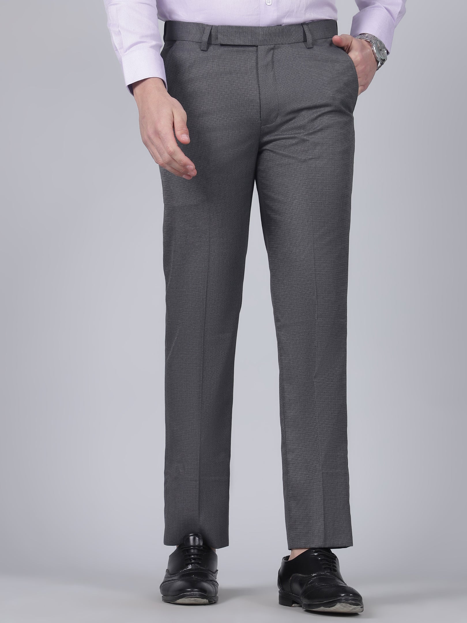 Formal Trouser for Men | Breathable & Soft with Color Fastness Regular Fit Poly Viscose Fabric Self Design Pattern Hook & Eye Closure - Image 2