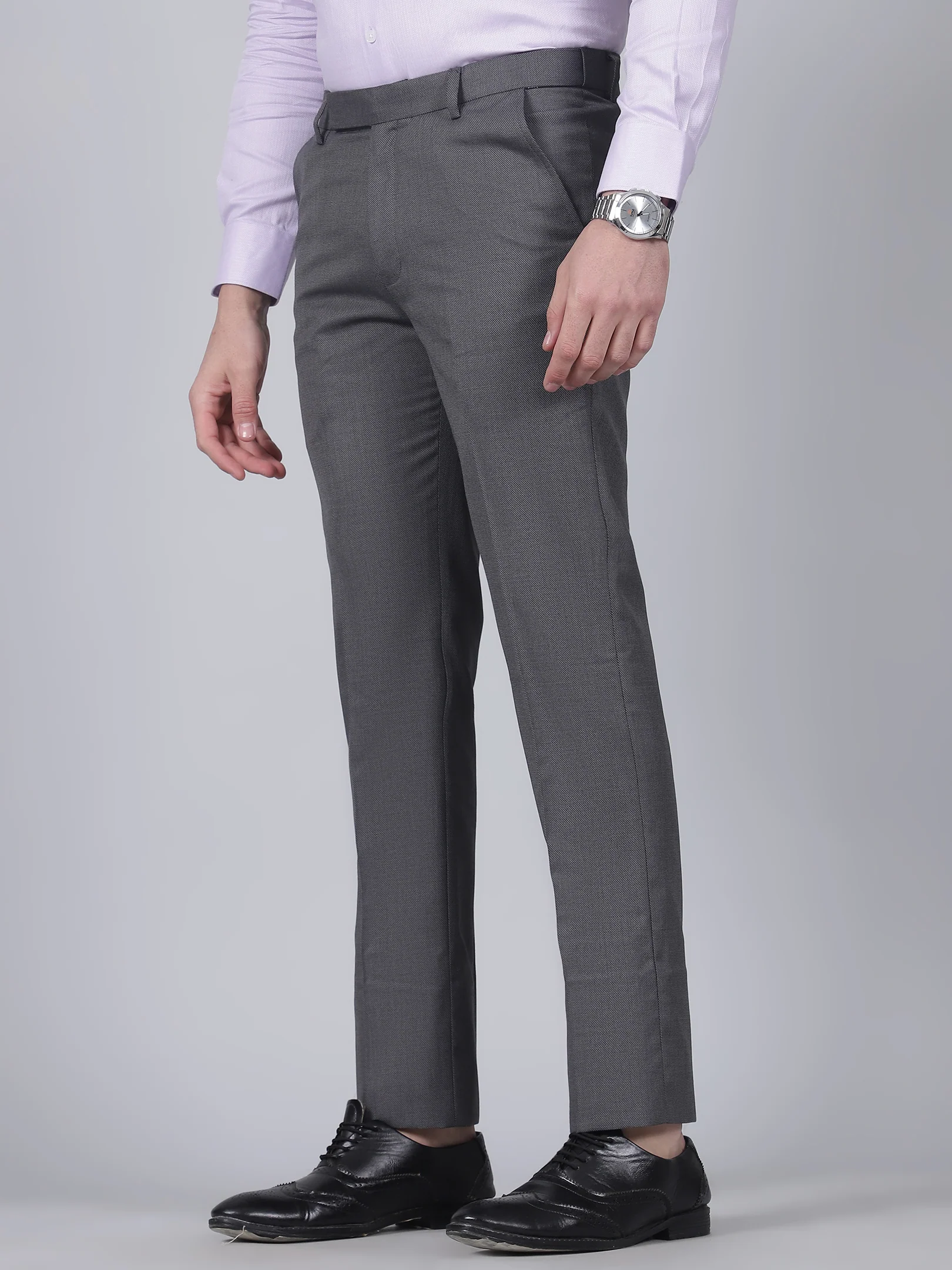 Formal Trouser for Men | Breathable & Soft with Color Fastness Regular Fit Poly Viscose Fabric Self Design Pattern Hook & Eye Closure - Image 3