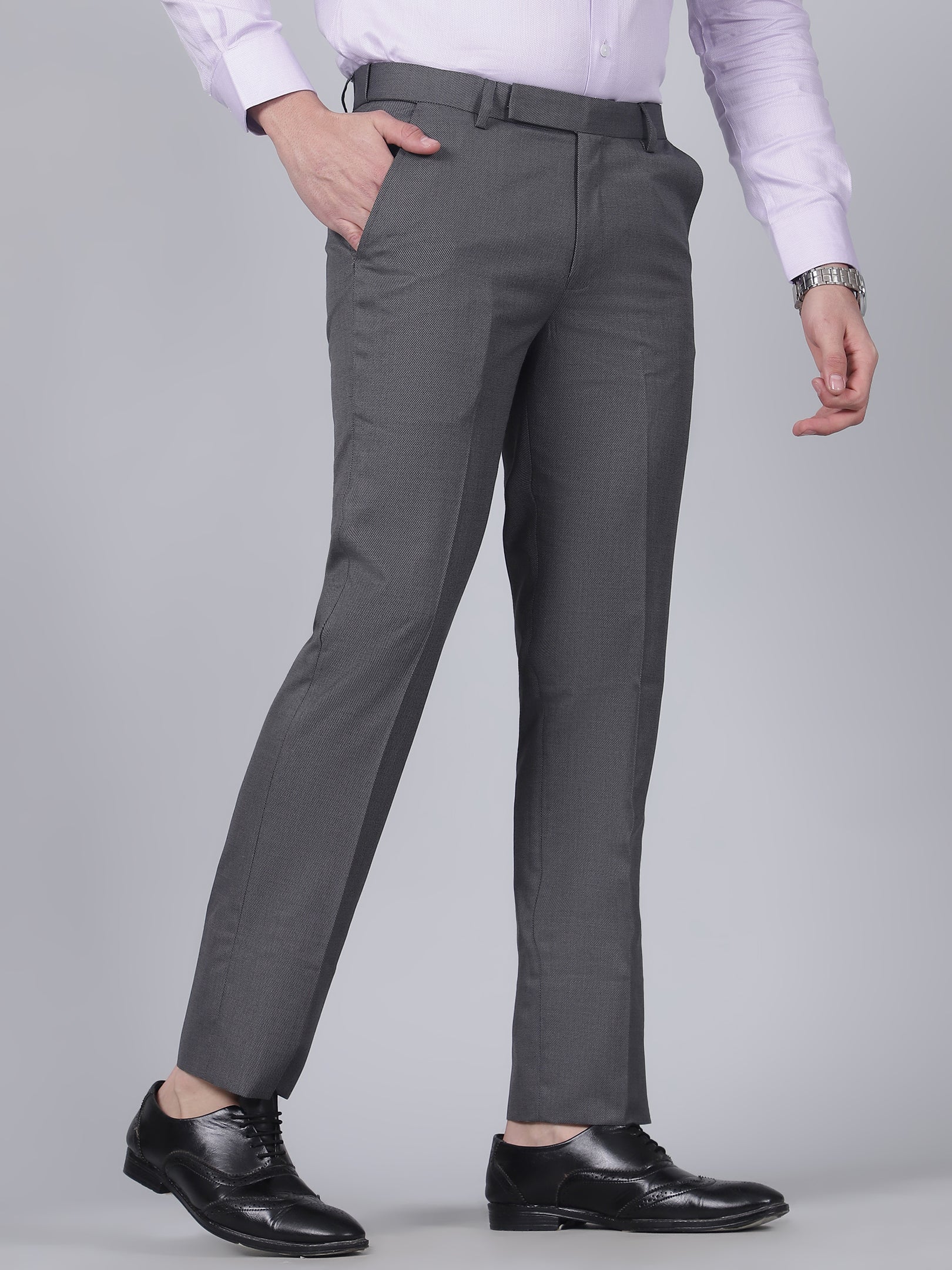 Formal Trouser for Men | Breathable & Soft with Color Fastness Regular Fit Poly Viscose Fabric Self Design Pattern Hook & Eye Closure - Image 4