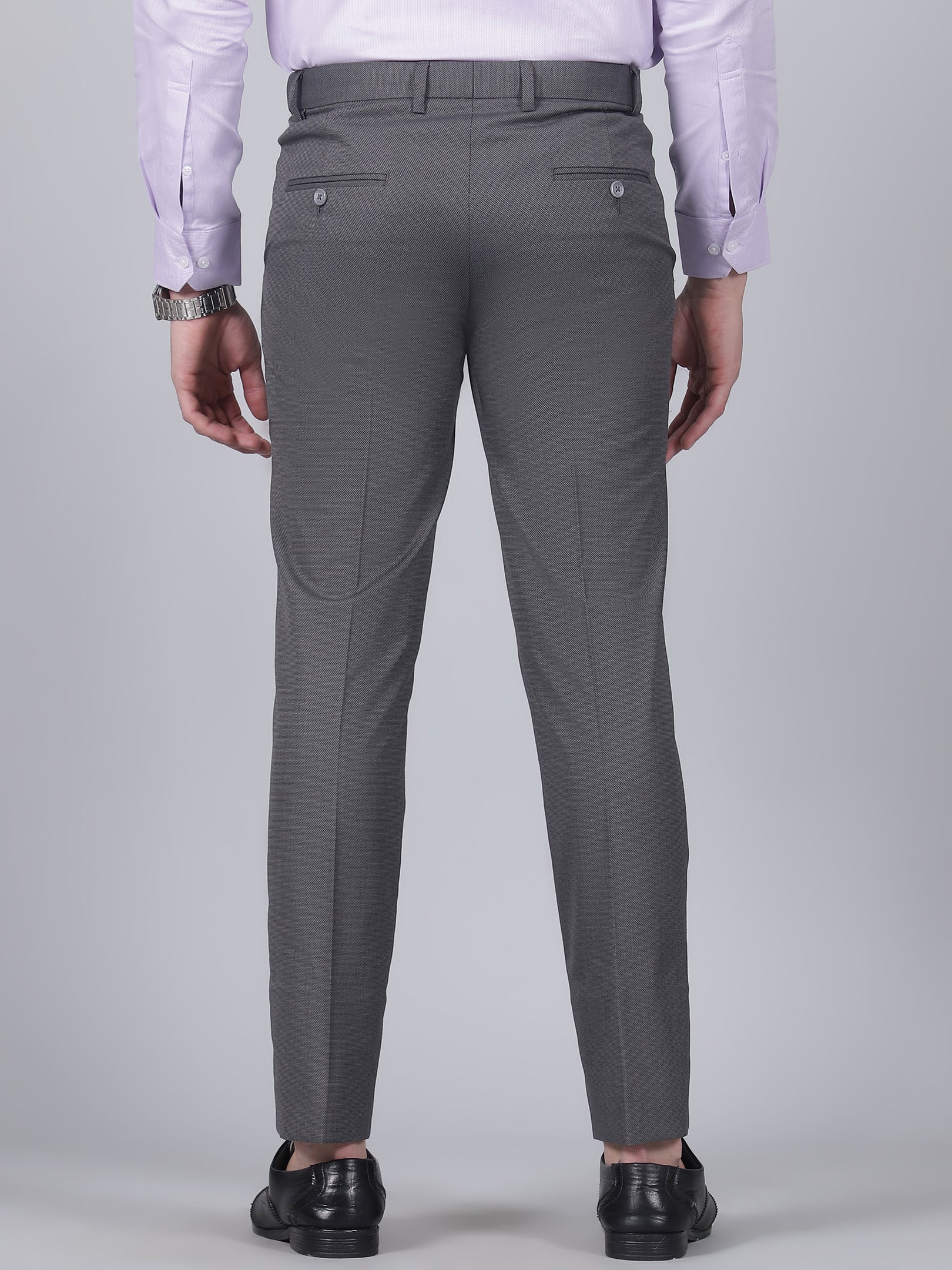 Formal Trouser for Men | Breathable & Soft with Color Fastness Regular Fit Poly Viscose Fabric Self Design Pattern Hook & Eye Closure - Image 5