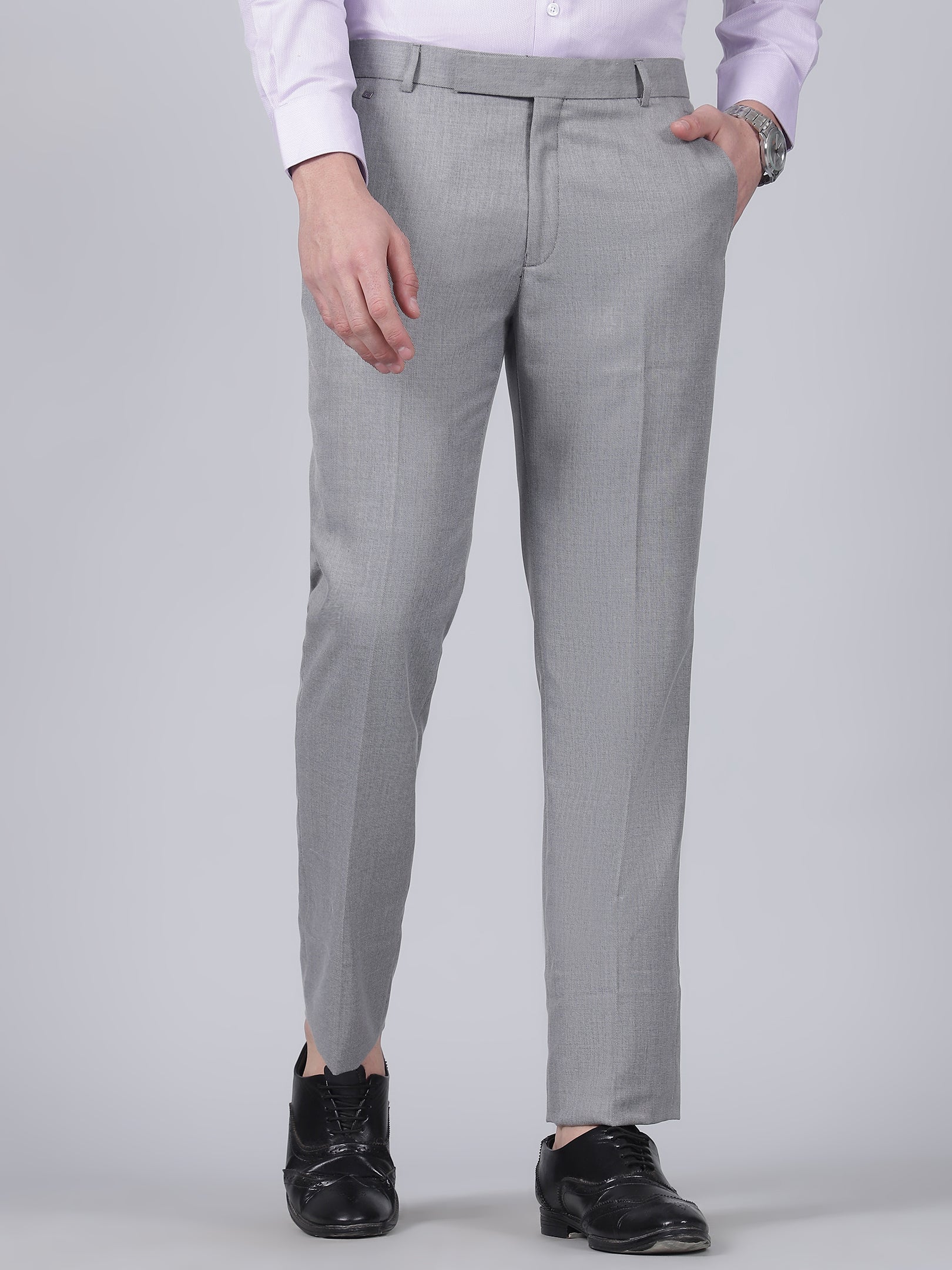 Formal Trouser for Men | Breathable & Soft with Color Fastness Regular Fit Poly Viscose Fabric Self Design Pattern Hook & Eye Closure - Image 2