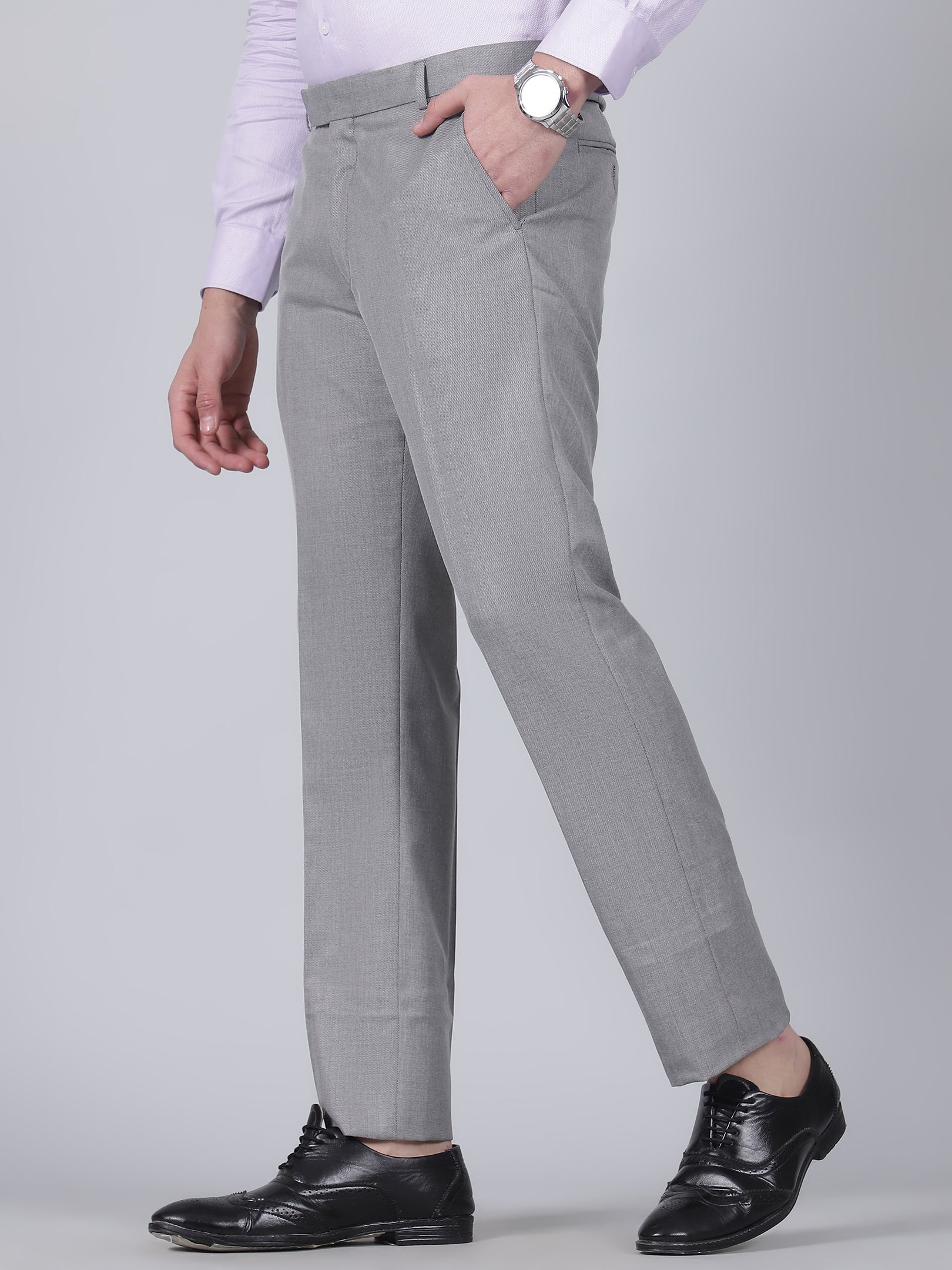 Formal Trouser for Men | Breathable & Soft with Color Fastness Regular Fit Poly Viscose Fabric Self Design Pattern Hook & Eye Closure - Image 3