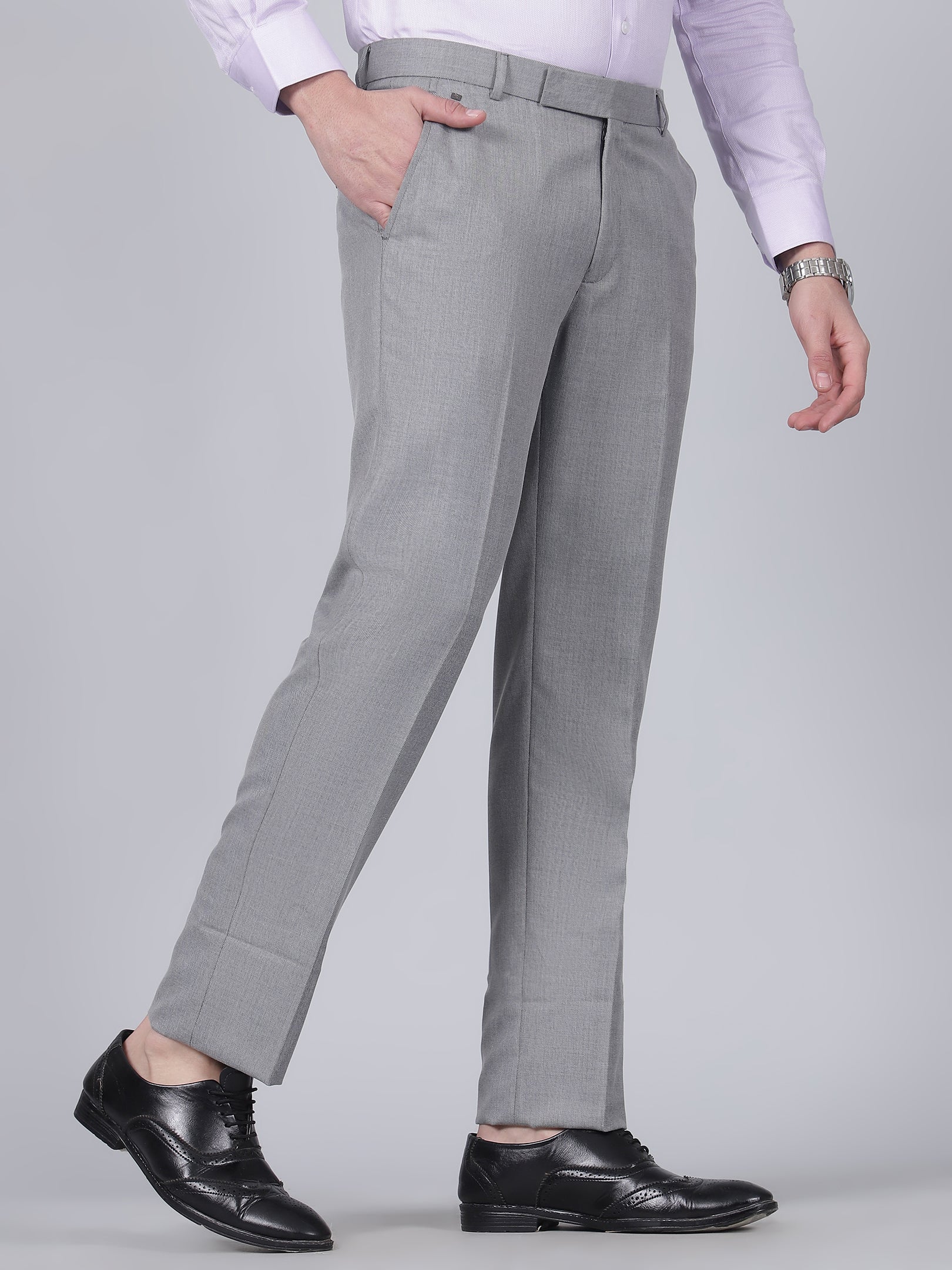 Formal Trouser for Men | Breathable & Soft with Color Fastness Regular Fit Poly Viscose Fabric Self Design Pattern Hook & Eye Closure - Image 4