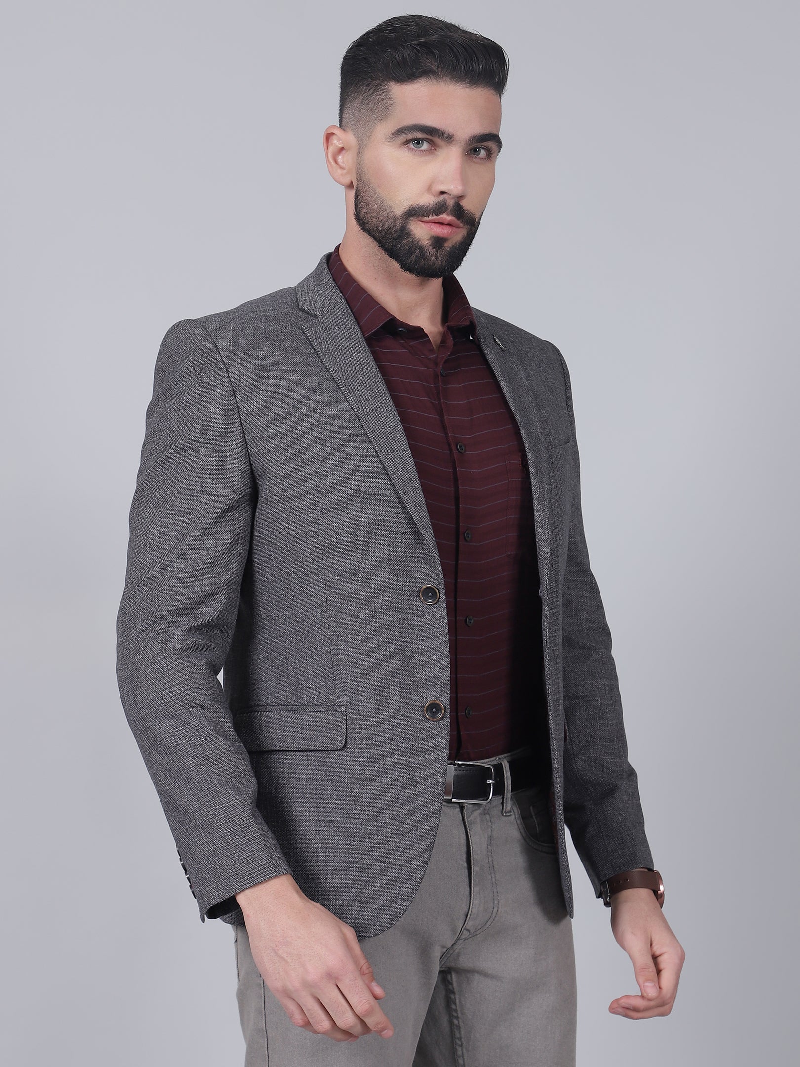 Grey Self-Design Casual Blazer for Men | Cantabil - Image 4
