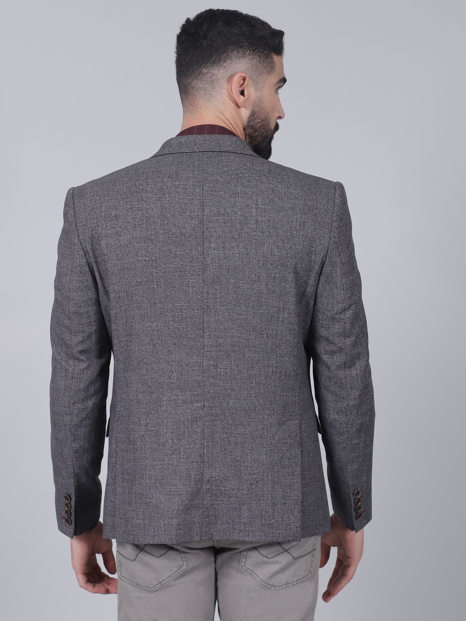 Grey Self-Design Casual Blazer for Men | Cantabil - Image 5