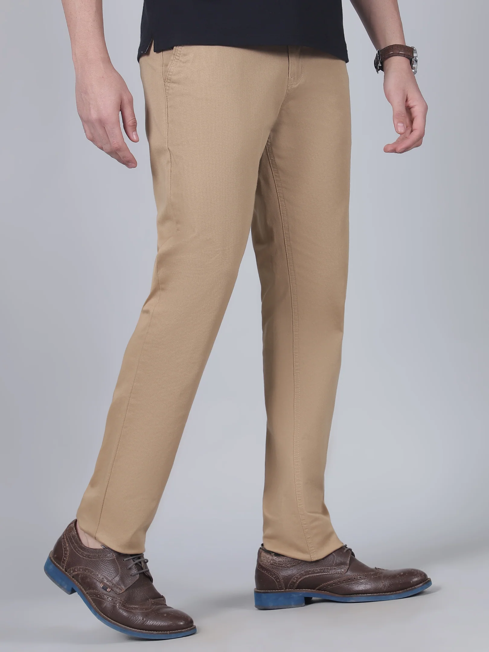 Casual Trouser for Men | Breathable & Soft with Color Fastness Regular Fit Cotton Blend Fabric Self Design Pattern Button Closure - Image 4