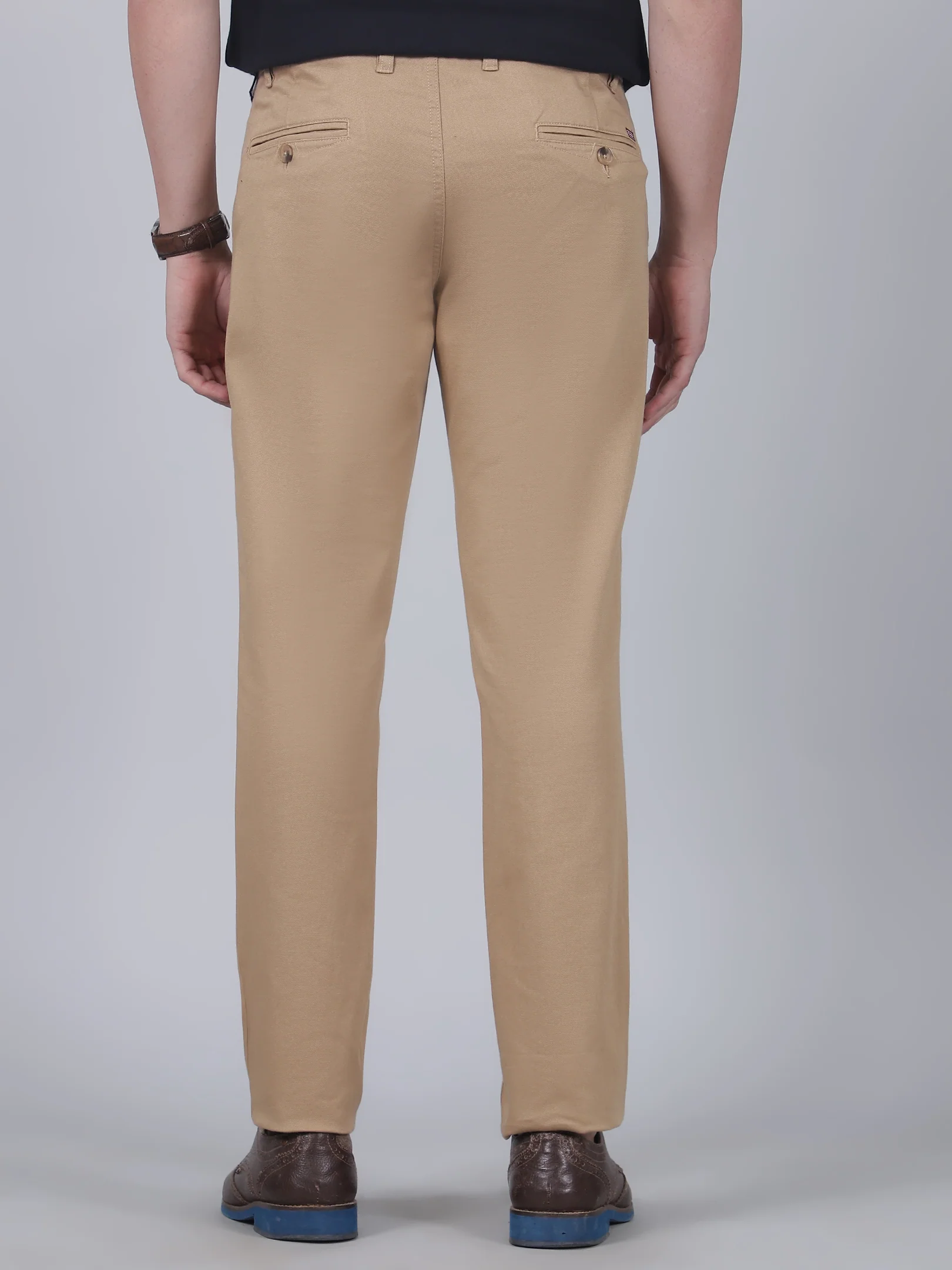 Casual Trouser for Men | Breathable & Soft with Color Fastness Regular Fit Cotton Blend Fabric Self Design Pattern Button Closure - Image 5