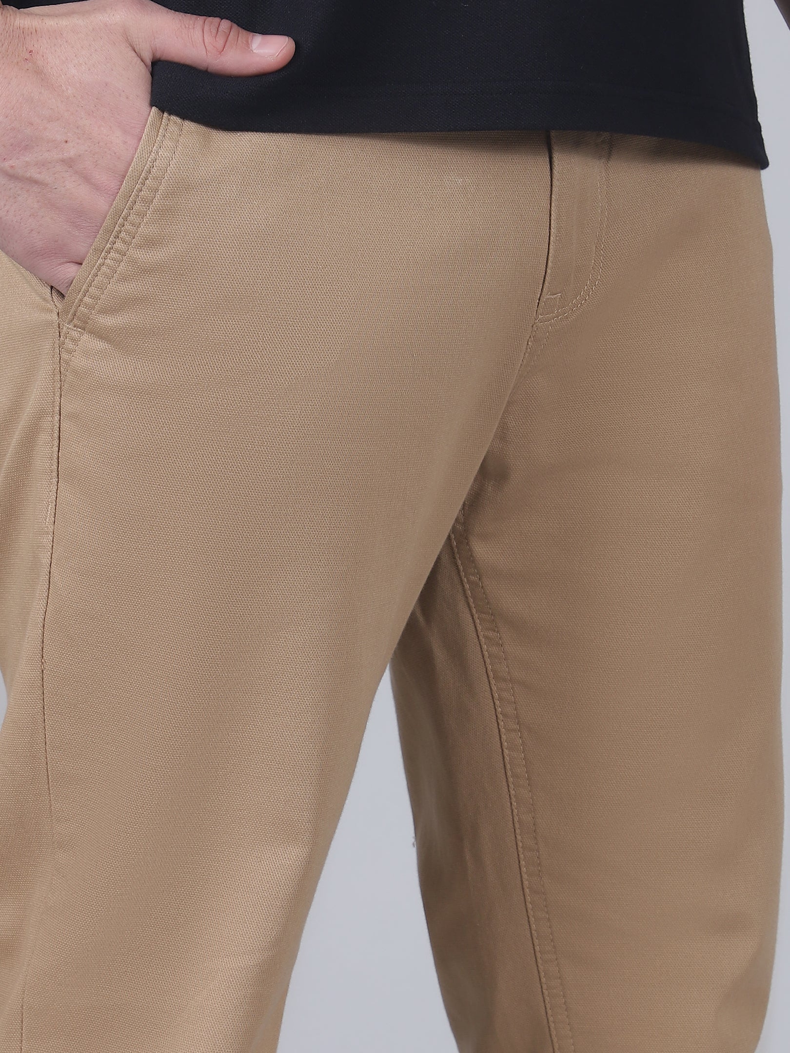 Casual Trouser for Men | Breathable & Soft with Color Fastness Regular Fit Cotton Blend Fabric Self Design Pattern Button Closure - Image 6