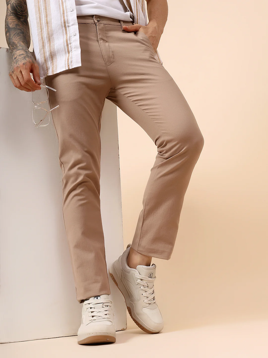 Casual Trouser for Men | Breathable & Soft with Color Fastness Regular Fit Cotton Fabric Solid Pattern Button Closure - Image 2