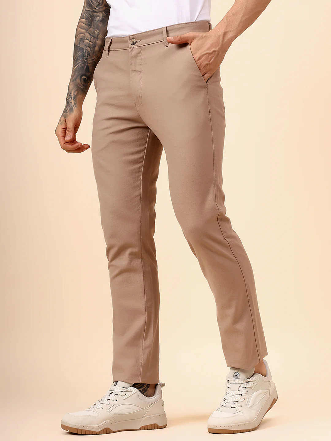 Casual Trouser for Men | Breathable & Soft with Color Fastness Regular Fit Cotton Fabric Solid Pattern Button Closure - Image 4