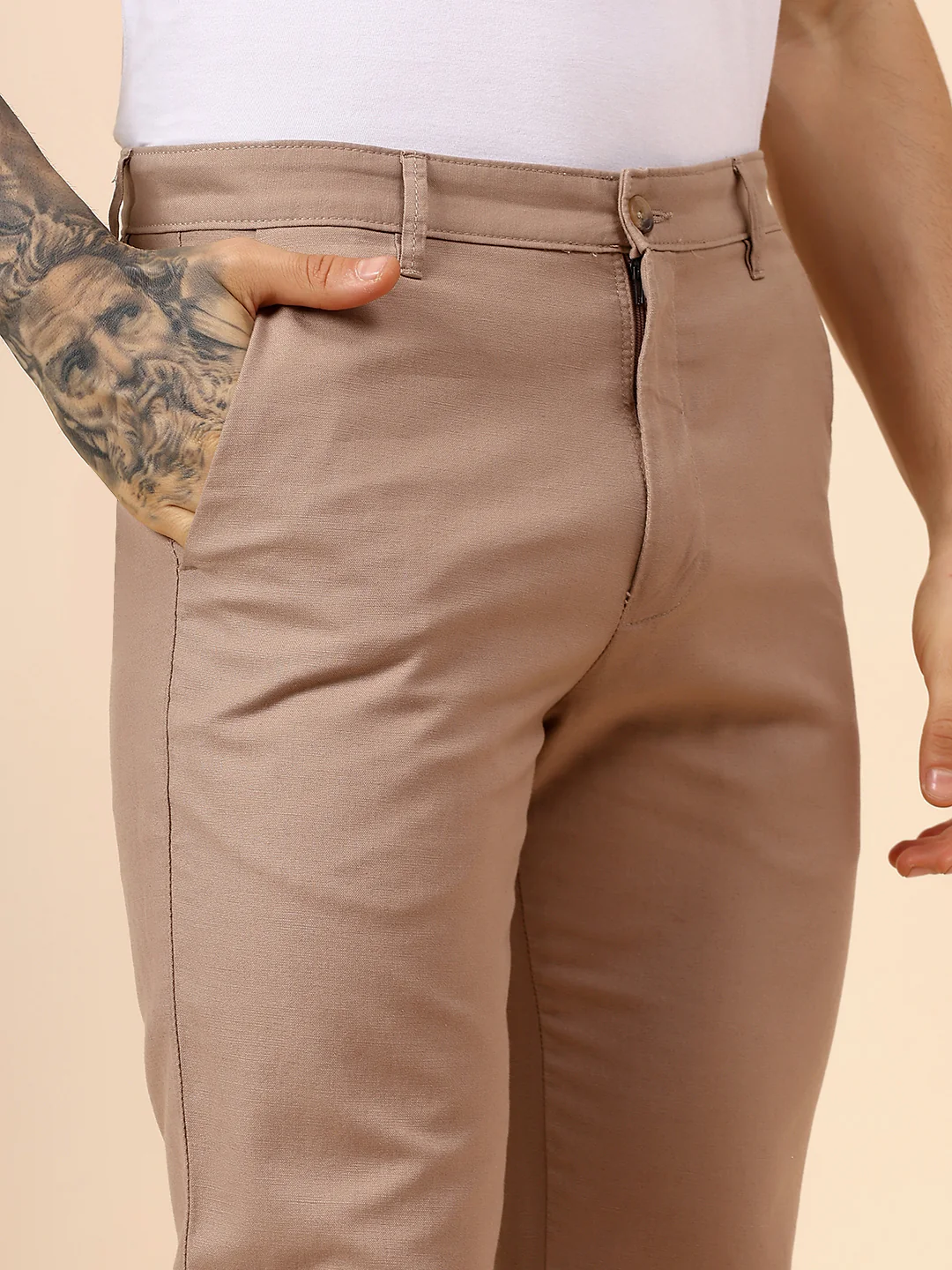 Casual Trouser for Men | Breathable & Soft with Color Fastness Regular Fit Cotton Fabric Solid Pattern Button Closure - Image 7