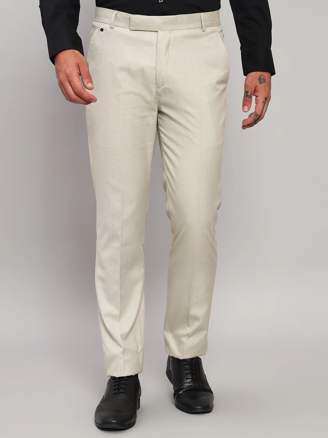 Formal Trouser for Men | Breathable & Soft with Color Fastness Regular Fit Poly Viscose Fabric Self Design Pattern Hook & Eye Closure - Image 3