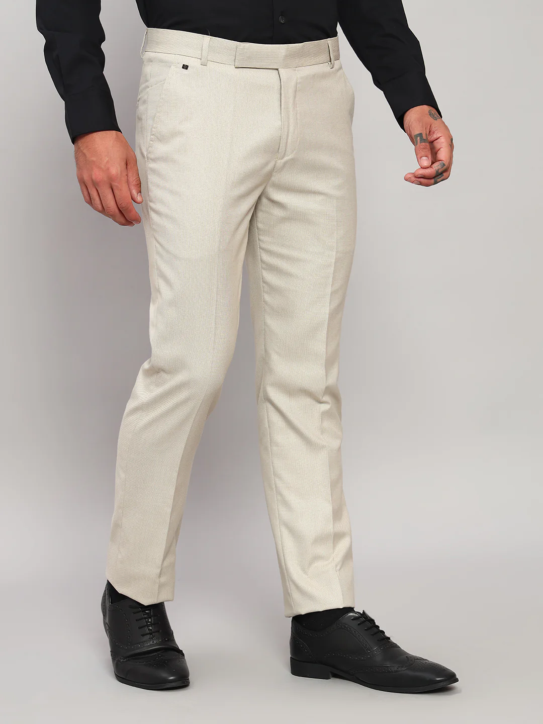 Formal Trouser for Men | Breathable & Soft with Color Fastness Regular Fit Poly Viscose Fabric Self Design Pattern Hook & Eye Closure - Image 5