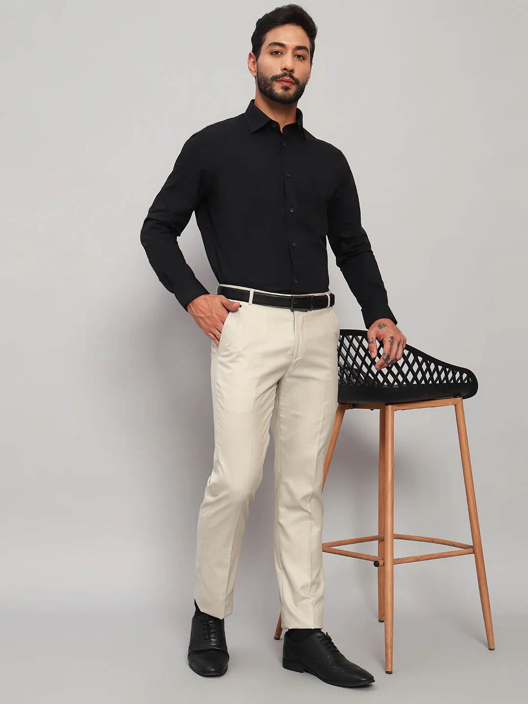 Formal Trouser for Men | Breathable & Soft with Color Fastness Regular Fit Poly Viscose Fabric Self Design Pattern Hook & Eye Closure - Image 7