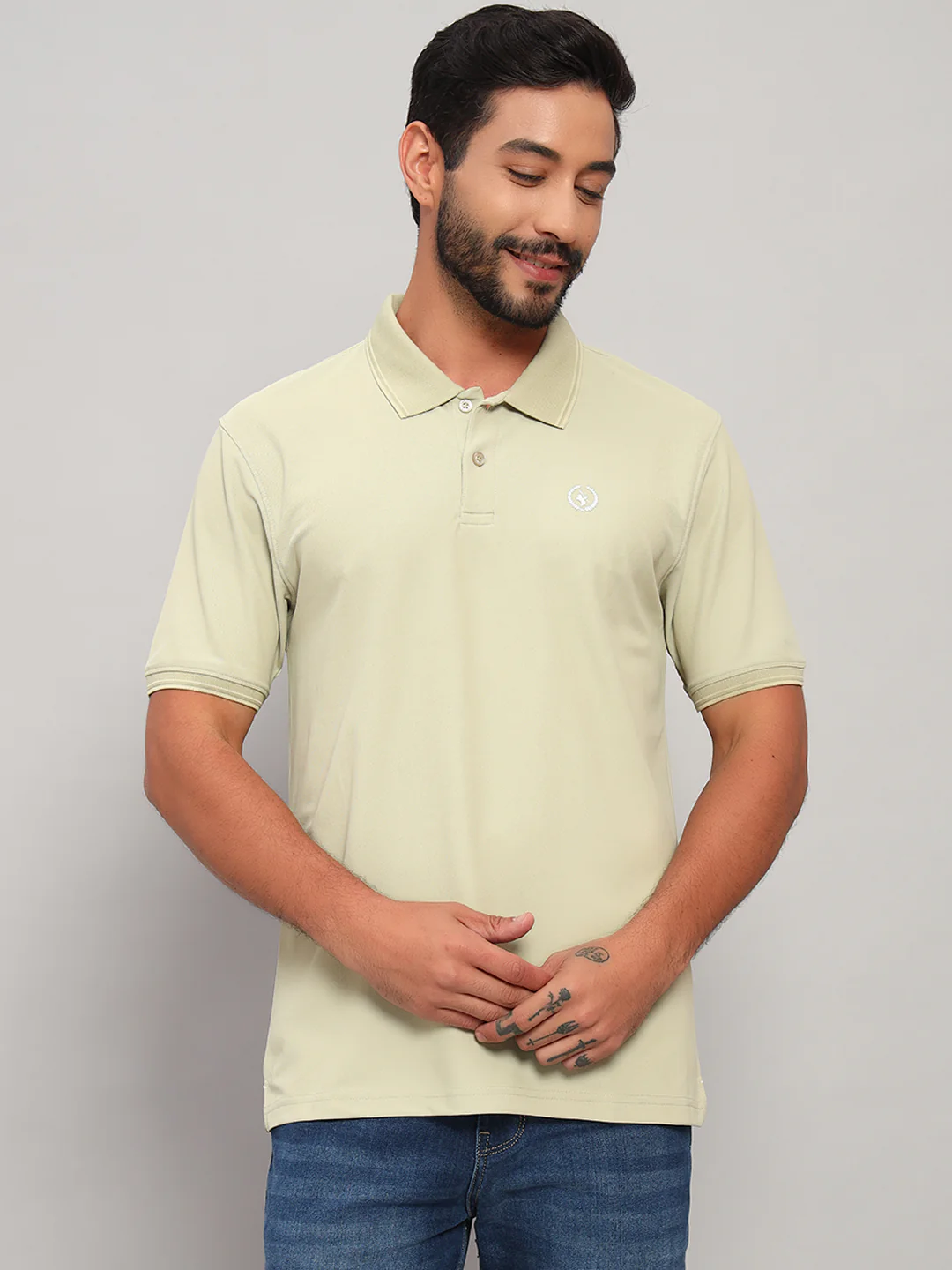 T-Shirt for Men | Breathable & Soft with Color Fastness Regular Fit Polo Neck Polyester Fabric Solid Pattern - Image 2