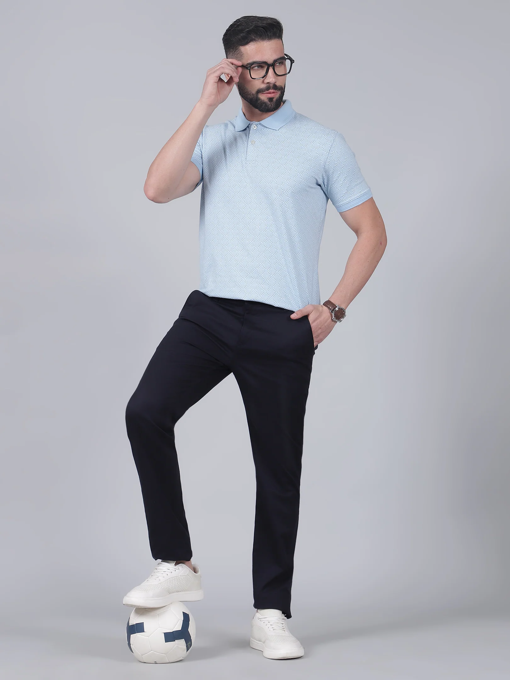 Casual Trouser for Men | Breathable & Soft with Color Fastness Regular Fit Cotton Blend Fabric Self Design Pattern Button Closure