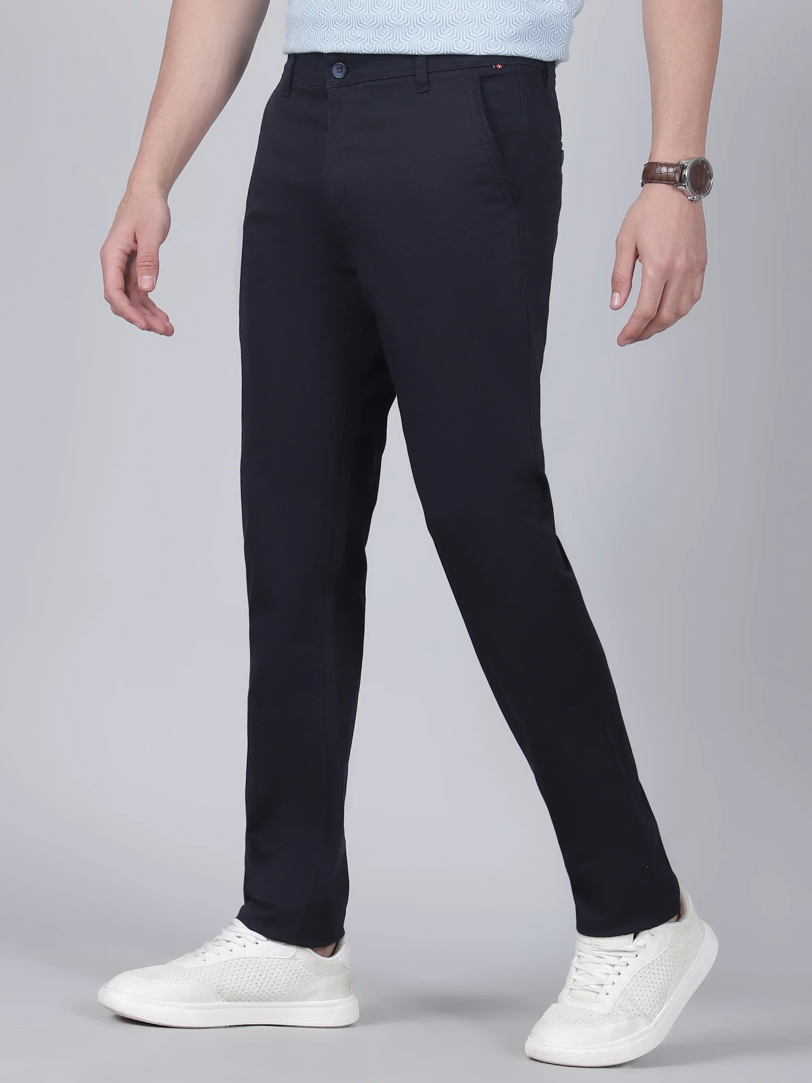 Casual Trouser for Men | Breathable & Soft with Color Fastness Regular Fit Cotton Blend Fabric Self Design Pattern Button Closure - Image 3