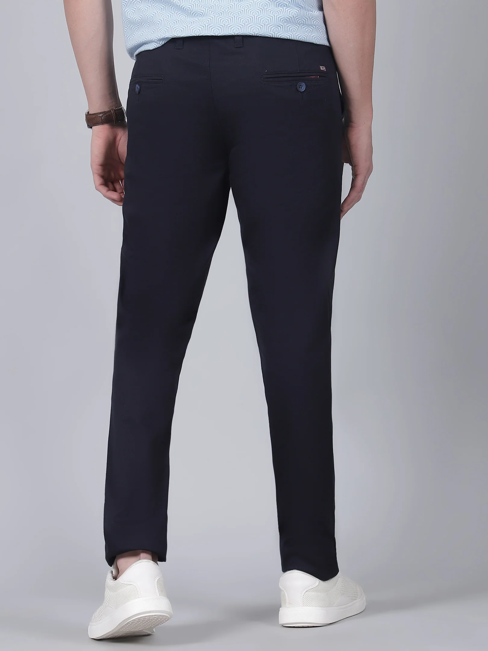 Casual Trouser for Men | Breathable & Soft with Color Fastness Regular Fit Cotton Blend Fabric Self Design Pattern Button Closure - Image 5
