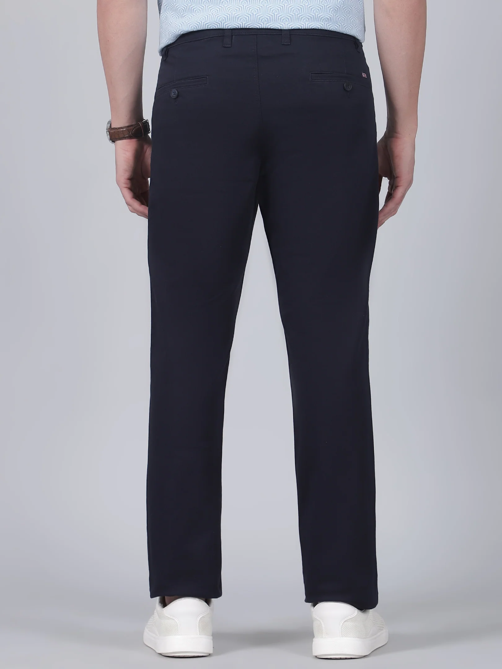 Casual Trouser for Men | Breathable & Soft with Color Fastness Regular Fit Cotton Blend Fabric Self Design Pattern Button Closure - Image 5