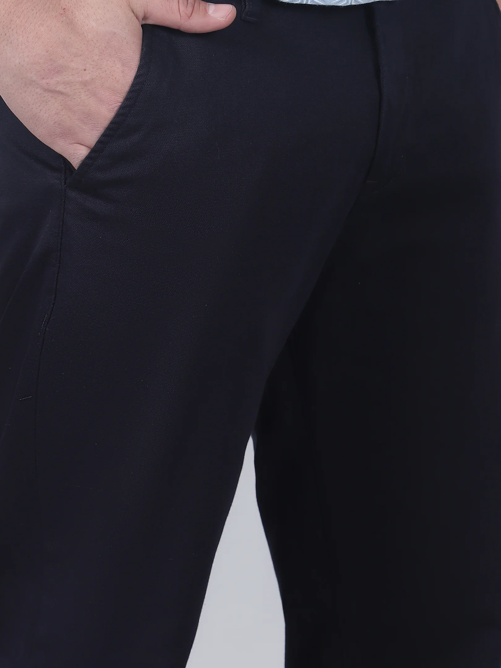 Casual Trouser for Men | Breathable & Soft with Color Fastness Regular Fit Cotton Blend Fabric Self Design Pattern Button Closure - Image 6