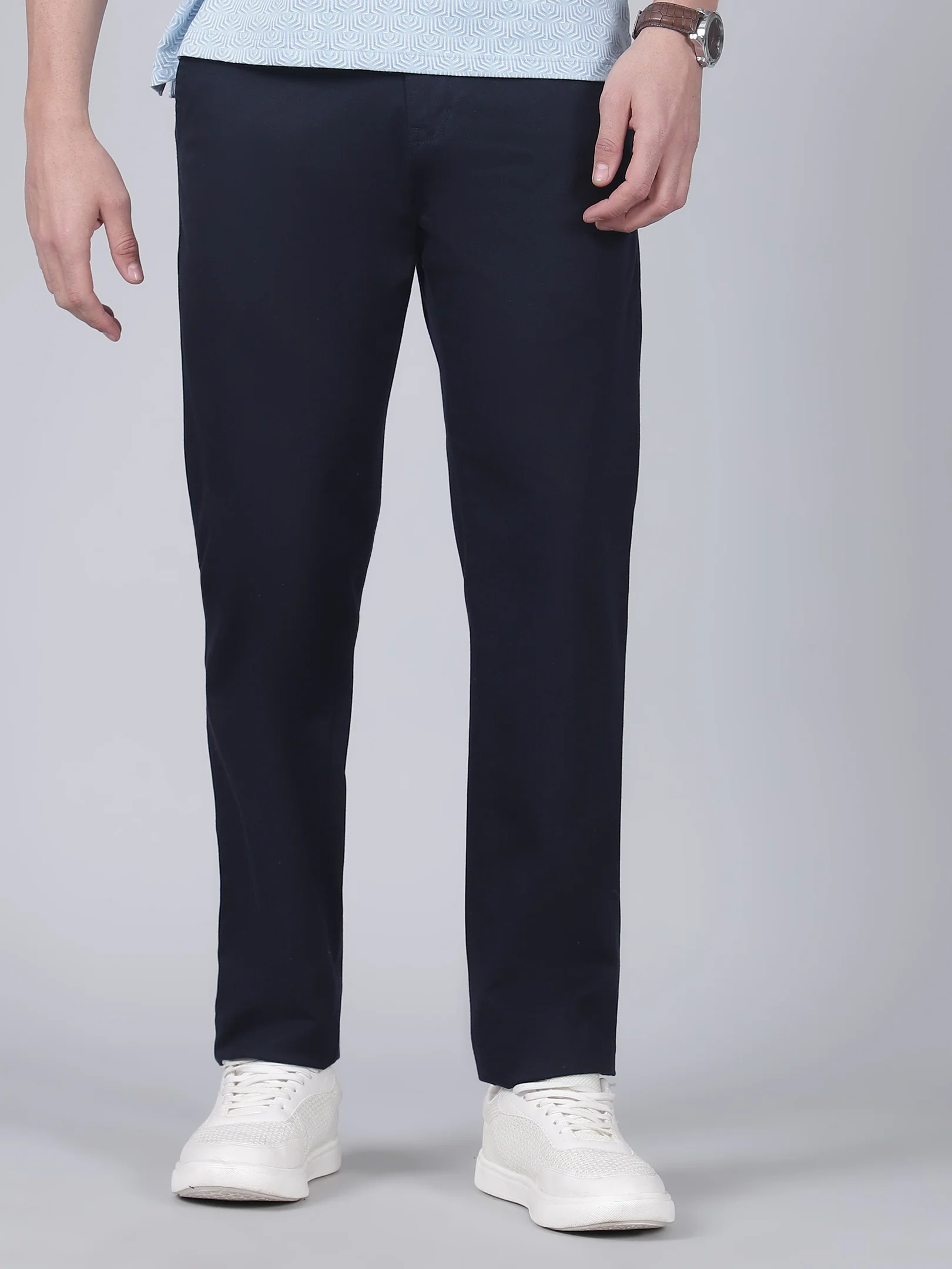 Casual Trouser for Men | Breathable & Soft with Color Fastness Regular Fit Cotton Blend Fabric Solid Pattern Button Closure - Image 2