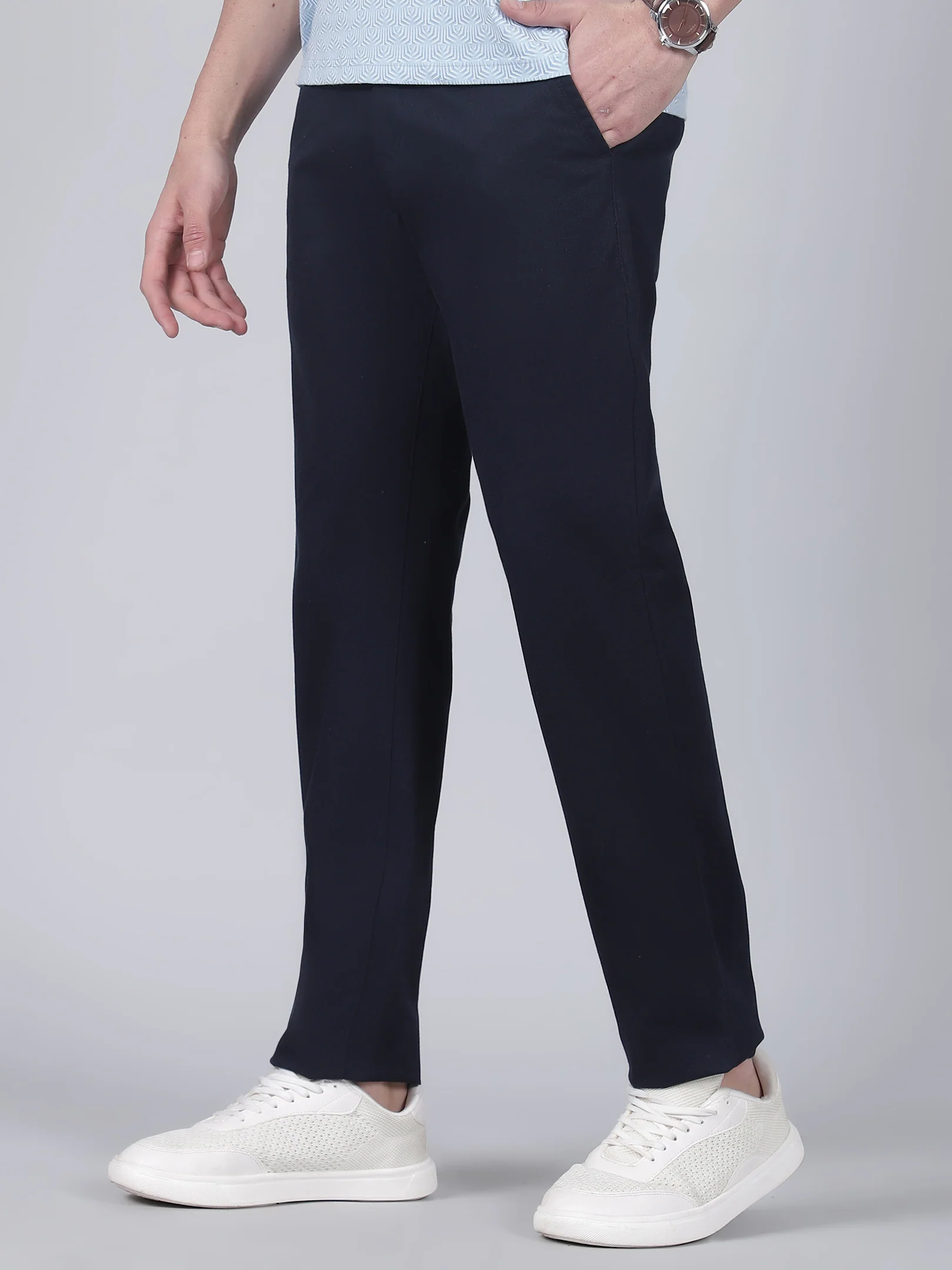 Casual Trouser for Men | Breathable & Soft with Color Fastness Regular Fit Cotton Blend Fabric Solid Pattern Button Closure - Image 3