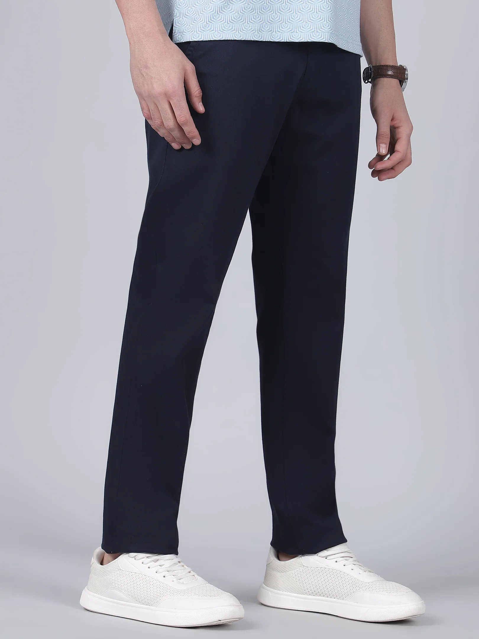 Casual Trouser for Men | Breathable & Soft with Color Fastness Regular Fit Cotton Blend Fabric Solid Pattern Button Closure - Image 4