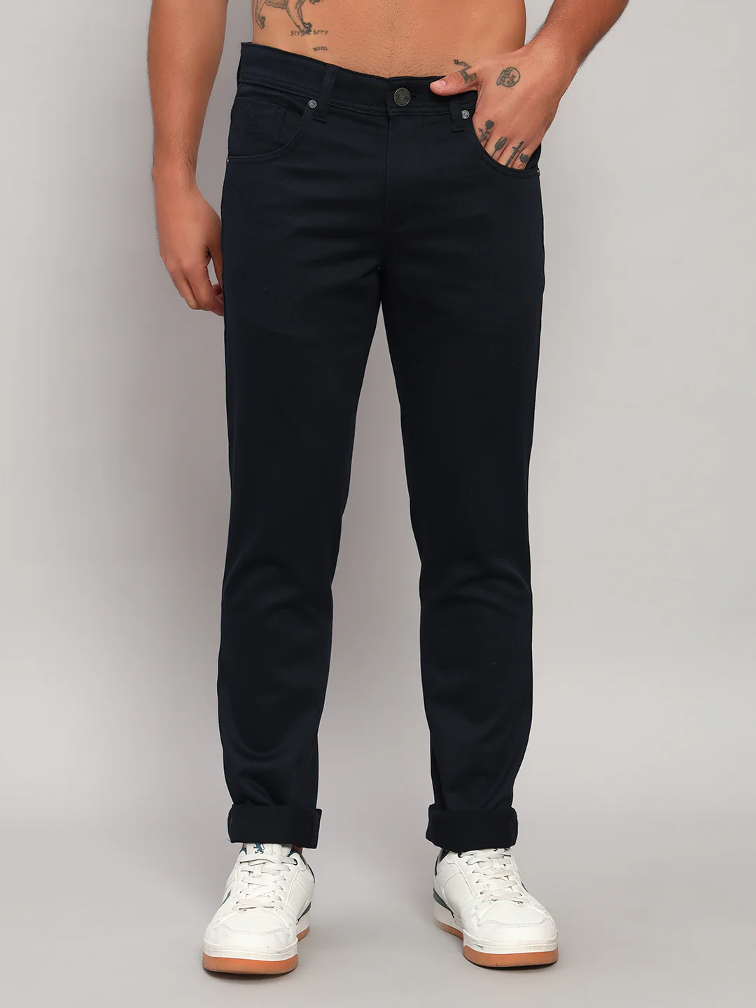 Casual Trouser for Men | Breathable & Soft with Color Fastness Regular Fit Cotton Blend Fabric Self Design Pattern Button Closure - Image 3