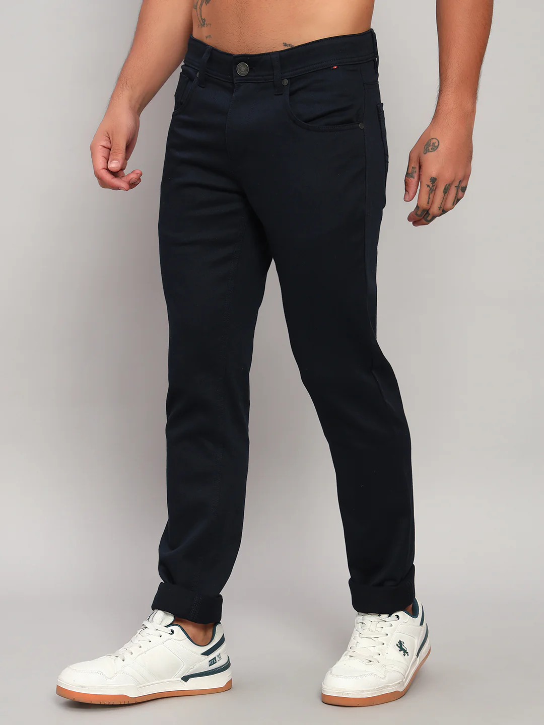 Casual Trouser for Men | Breathable & Soft with Color Fastness Regular Fit Cotton Blend Fabric Self Design Pattern Button Closure - Image 4
