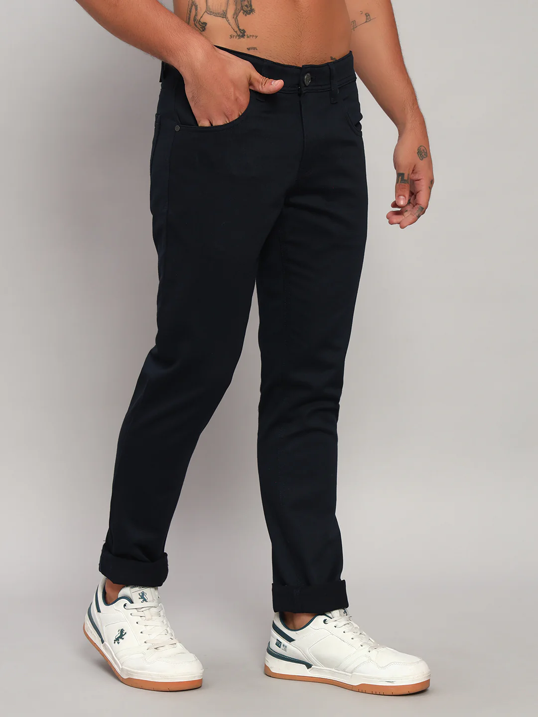 Casual Trouser for Men | Breathable & Soft with Color Fastness Regular Fit Cotton Blend Fabric Self Design Pattern Button Closure - Image 5