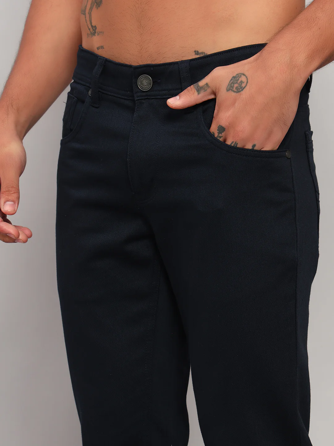Casual Trouser for Men | Breathable & Soft with Color Fastness Regular Fit Cotton Blend Fabric Self Design Pattern Button Closure - Image 6