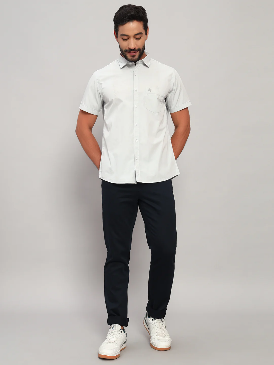 Casual Trouser for Men | Breathable & Soft with Color Fastness Regular Fit Cotton Blend Fabric Self Design Pattern Button Closure - Image 7