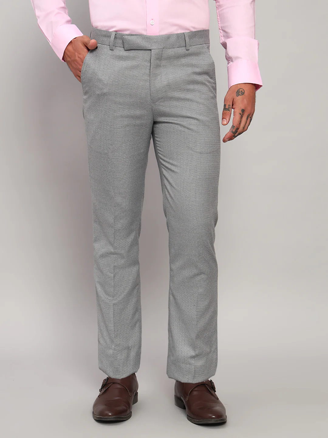 Formal Trouser for Men | Breathable & Soft with Color Fastness Regular Fit Poly Viscose Fabric Self Design Pattern Hook & Eye Closure - Image 3