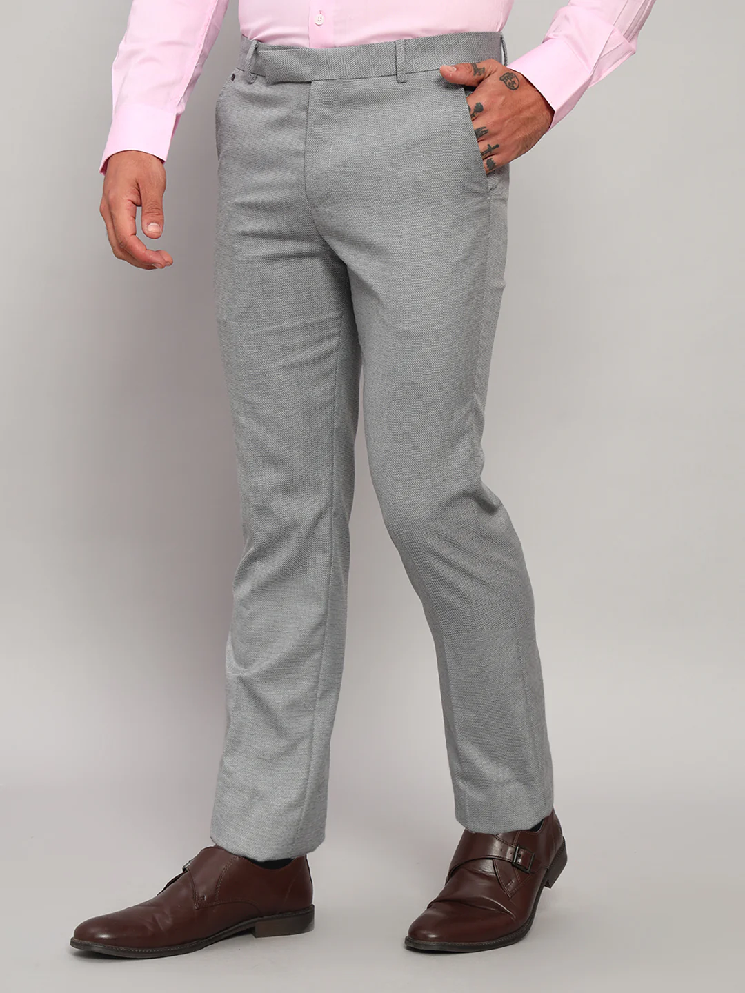 Formal Trouser for Men | Breathable & Soft with Color Fastness Regular Fit Poly Viscose Fabric Self Design Pattern Hook & Eye Closure - Image 4