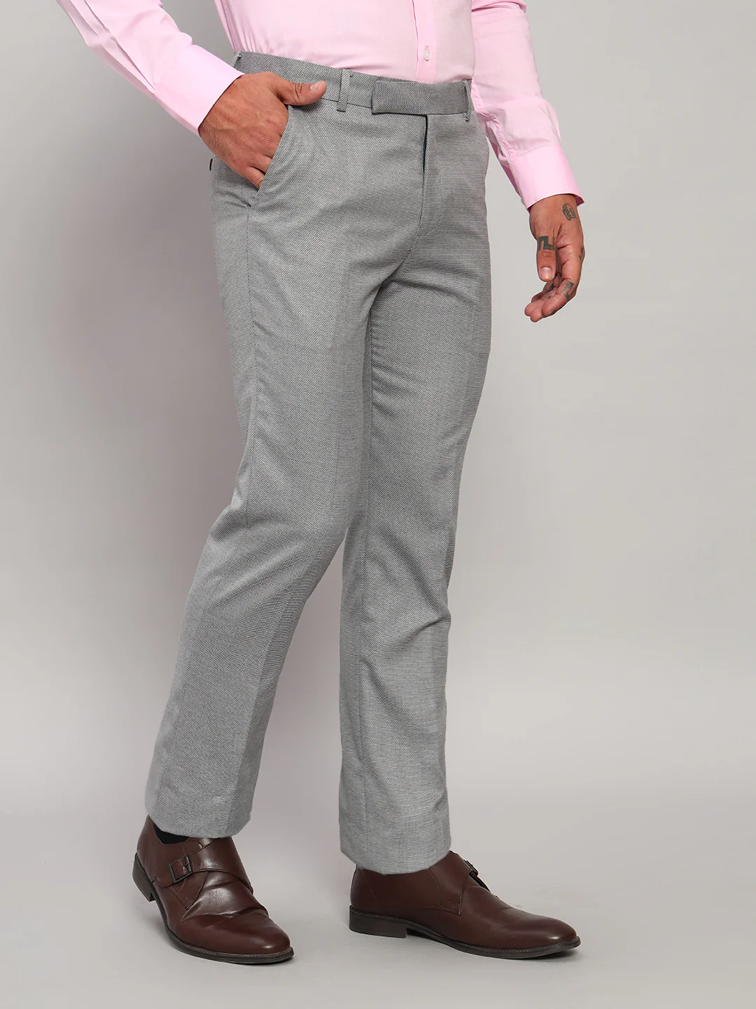 Formal Trouser for Men | Breathable & Soft with Color Fastness Regular Fit Poly Viscose Fabric Self Design Pattern Hook & Eye Closure - Image 5