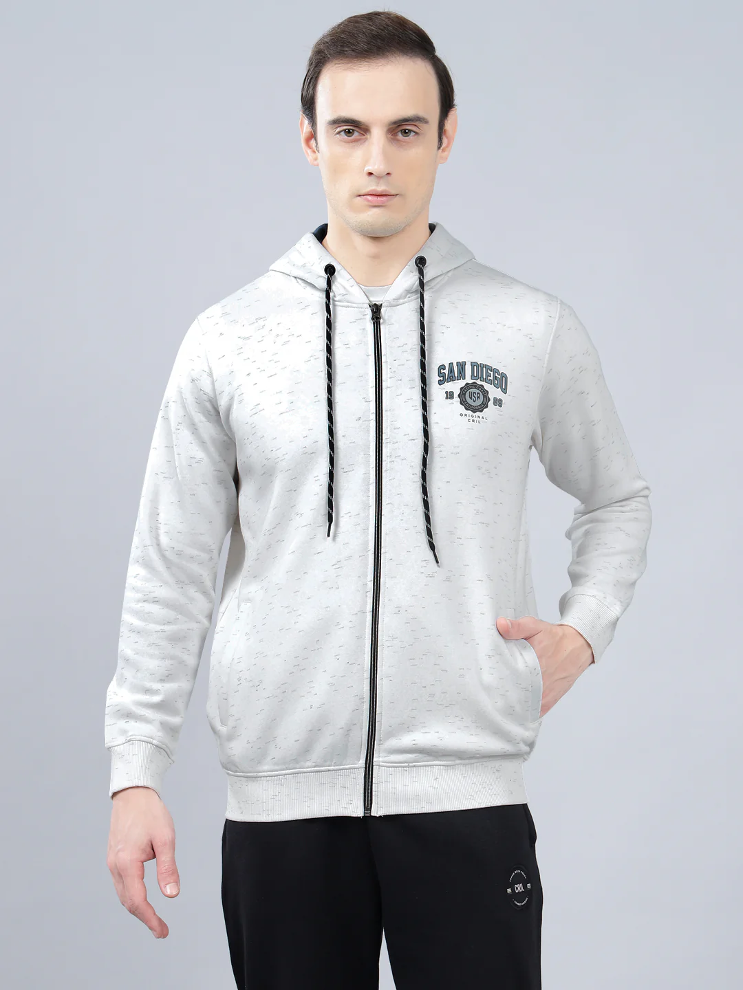 Men's Self Design Off White Hoody Neck Sweatshirt - Image 2