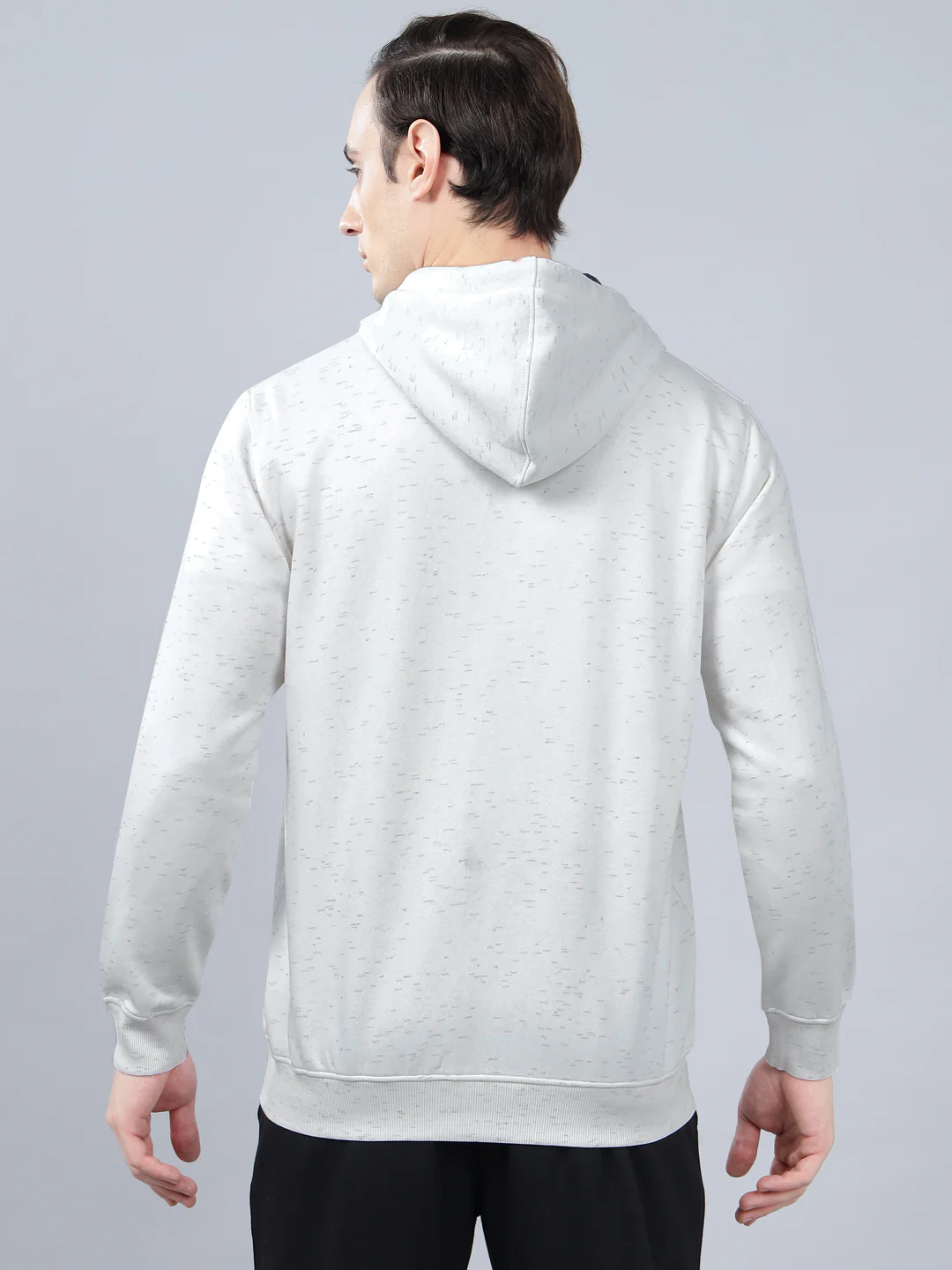 Men's Self Design Off White Hoody Neck Sweatshirt - Image 3
