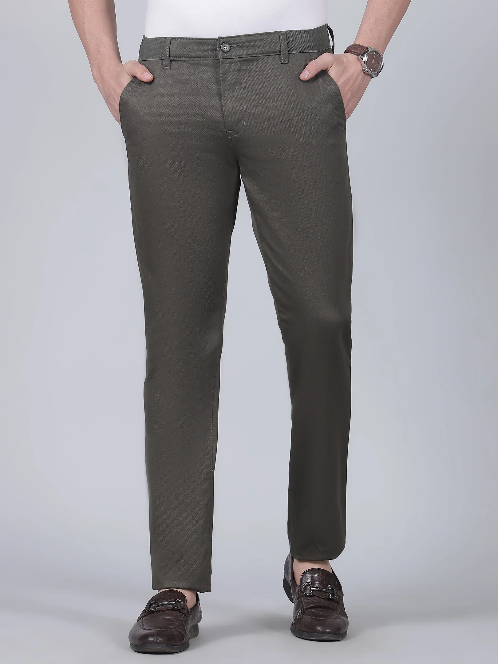 Casual Trouser for Men | Breathable & Soft with Color Fastness Regular Fit Cotton Blend Fabric Solid Pattern Button Closure - Image 2