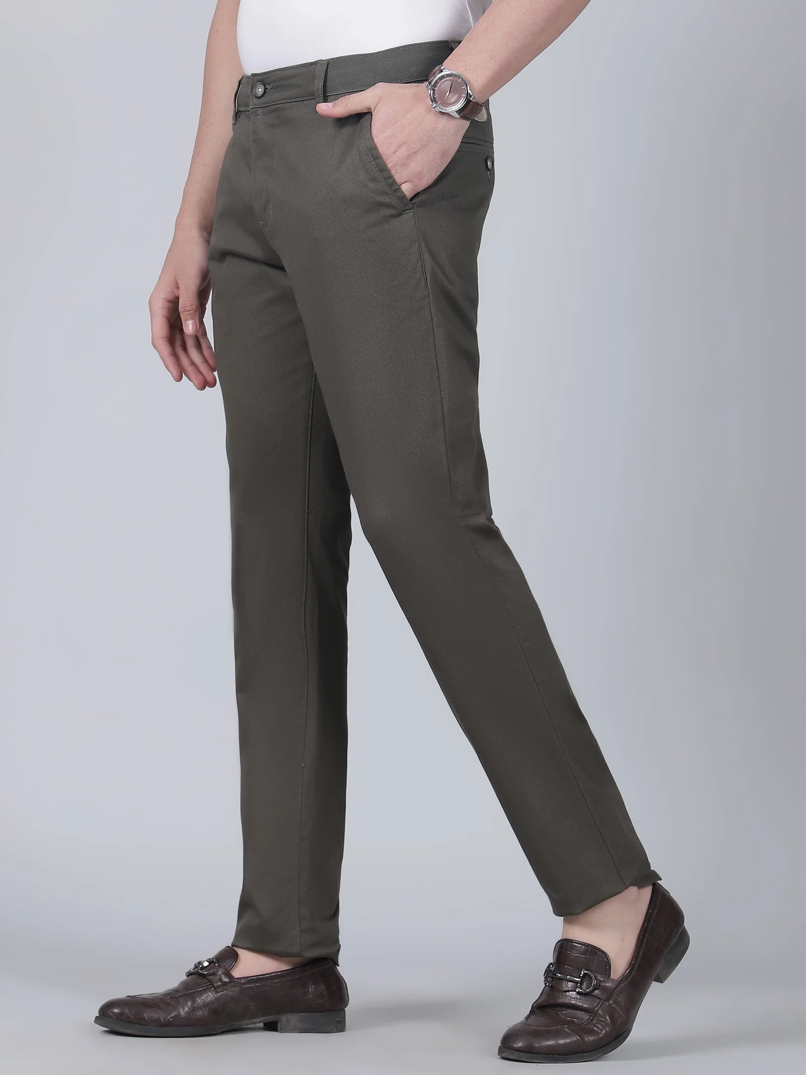Casual Trouser for Men | Breathable & Soft with Color Fastness Regular Fit Cotton Blend Fabric Solid Pattern Button Closure - Image 3